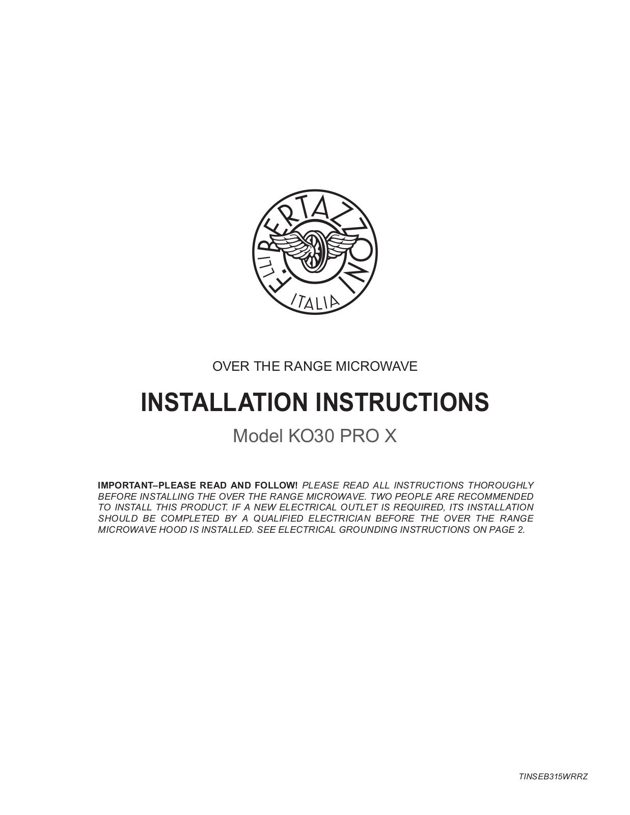 Bertazzoni KO30PROX Installation Manual