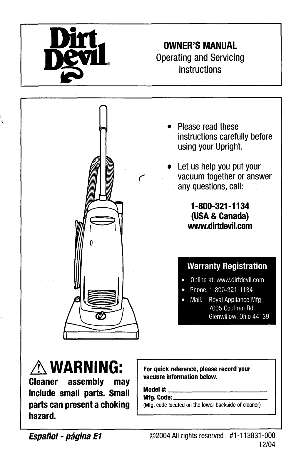 DIRTDEVIL M086365WCA User Manual - ManualMachine.com