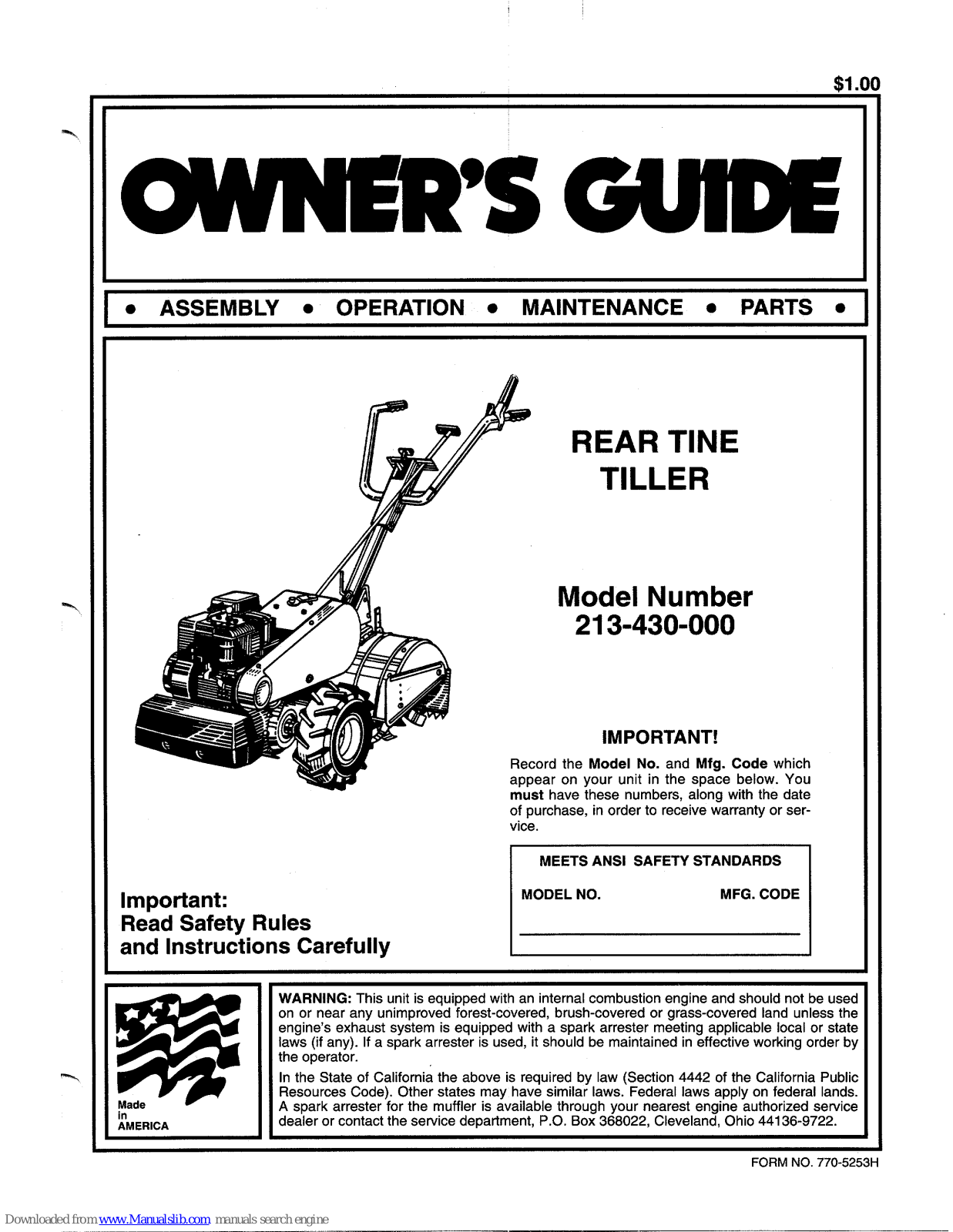 MTD 213-430-000 Owner's Manual