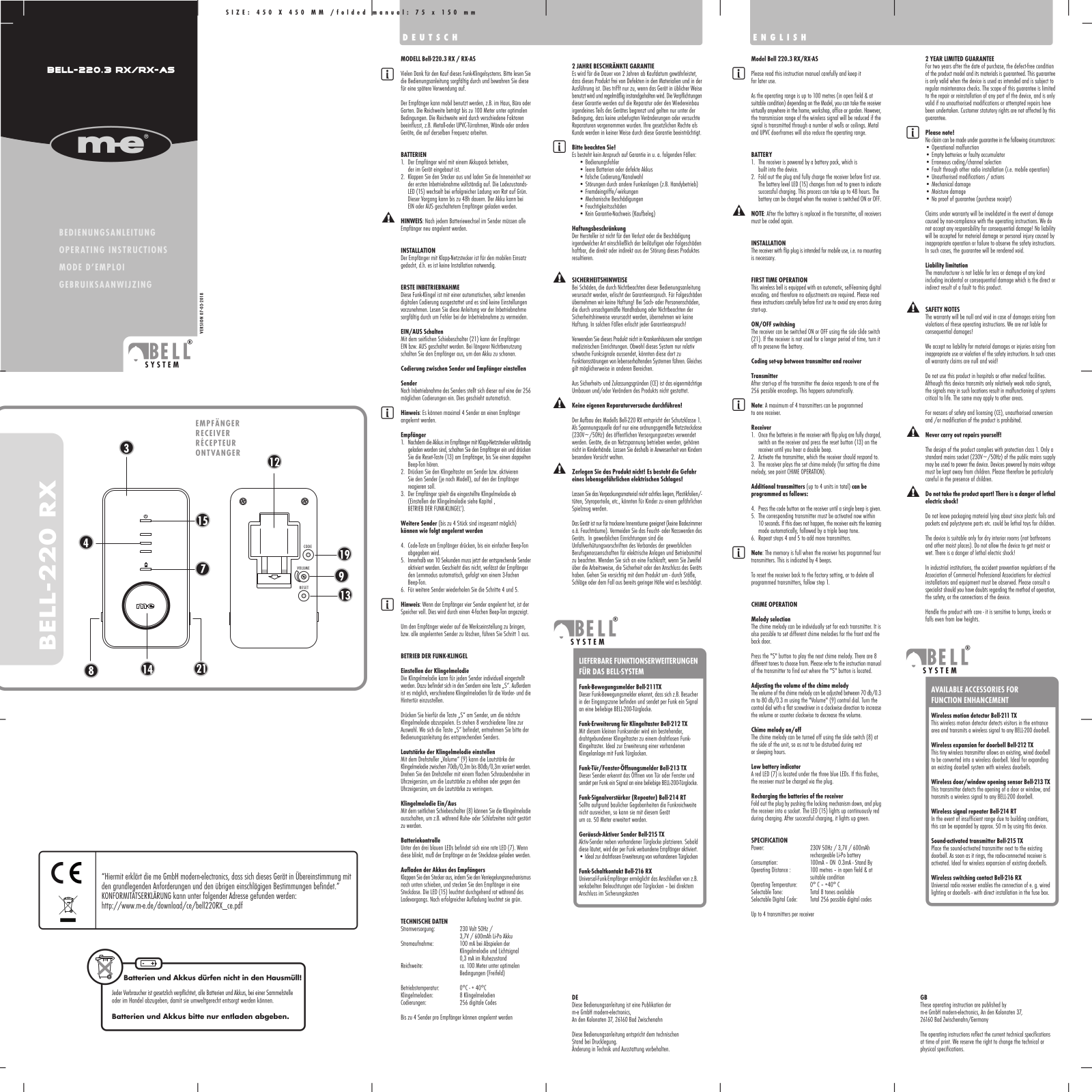 m-e modern-electronics Bell-220.3 RX-AS, Bell-220.3 RX Operating Instructions