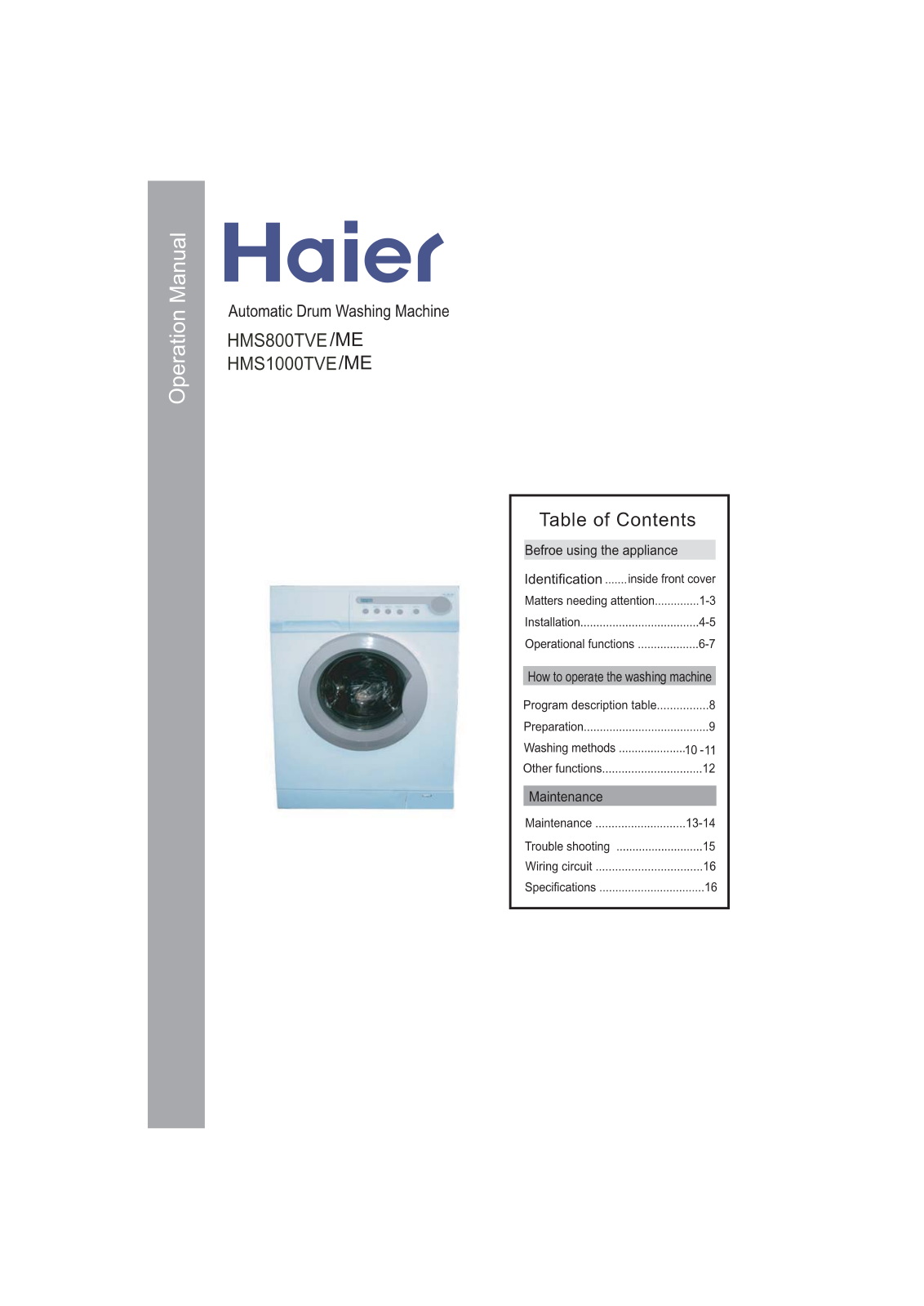 HAIER HMS1000TVE User Manual