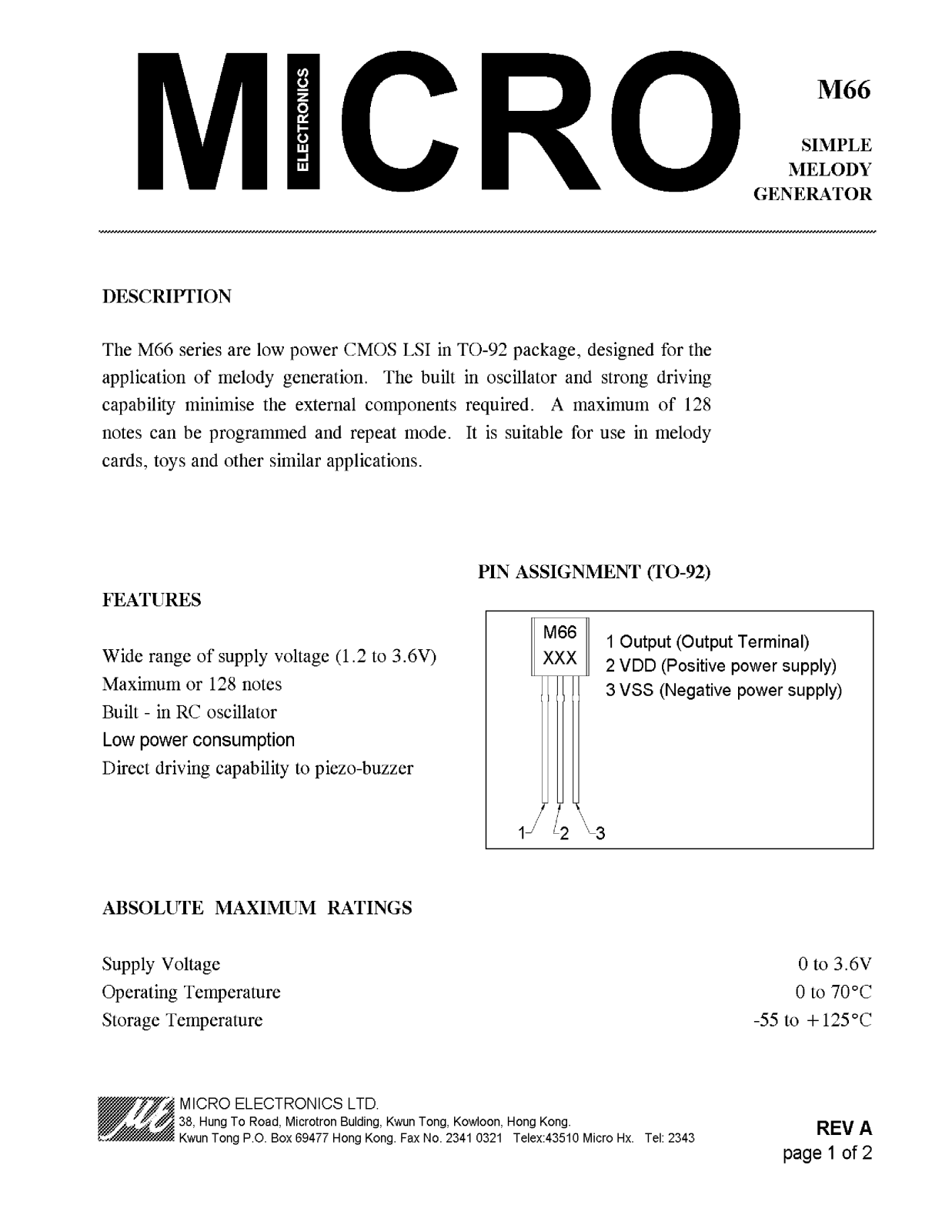 MICRO M66 Datasheet