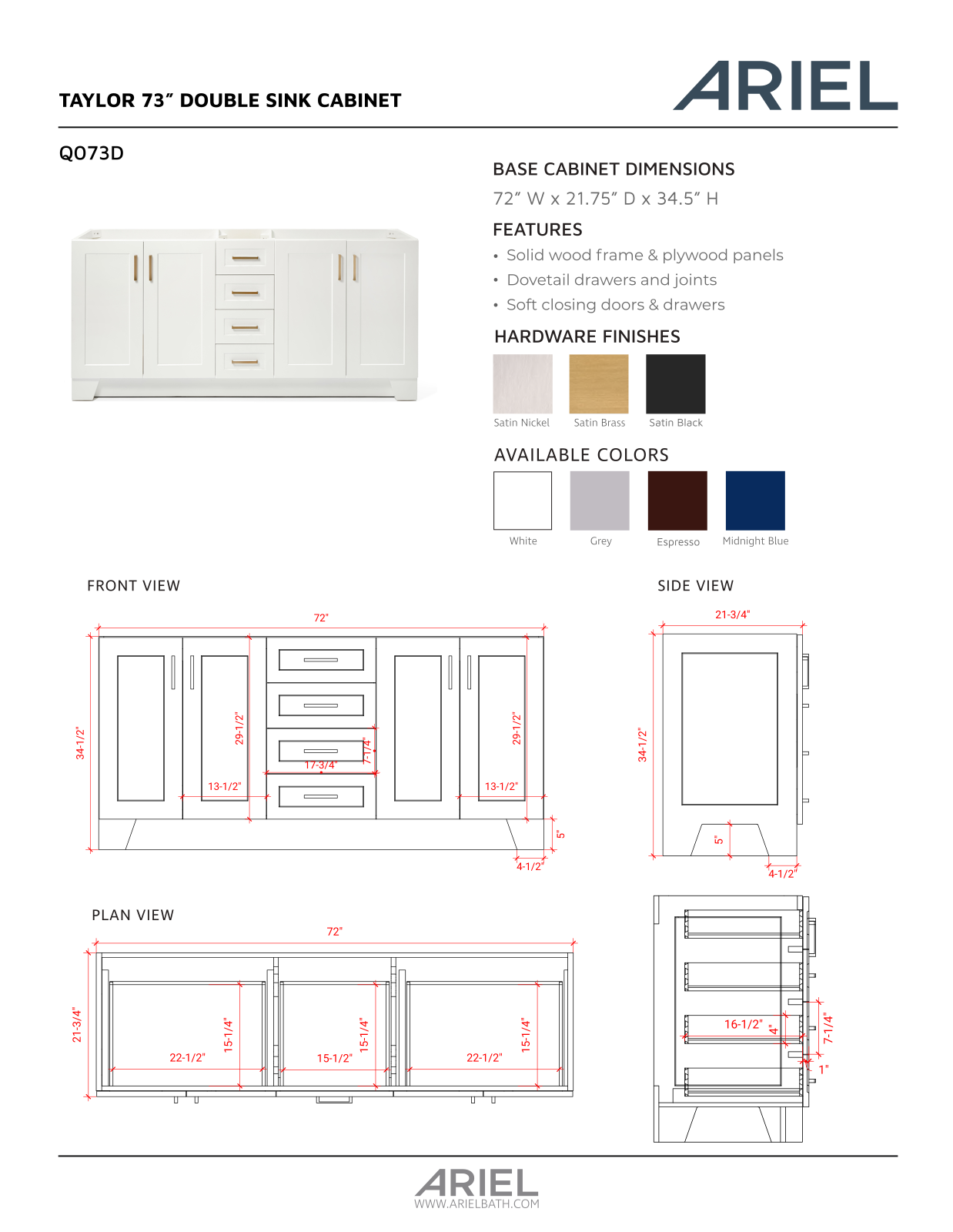 Ariel Bath ZZB10161 Specification - ManualMachine.com