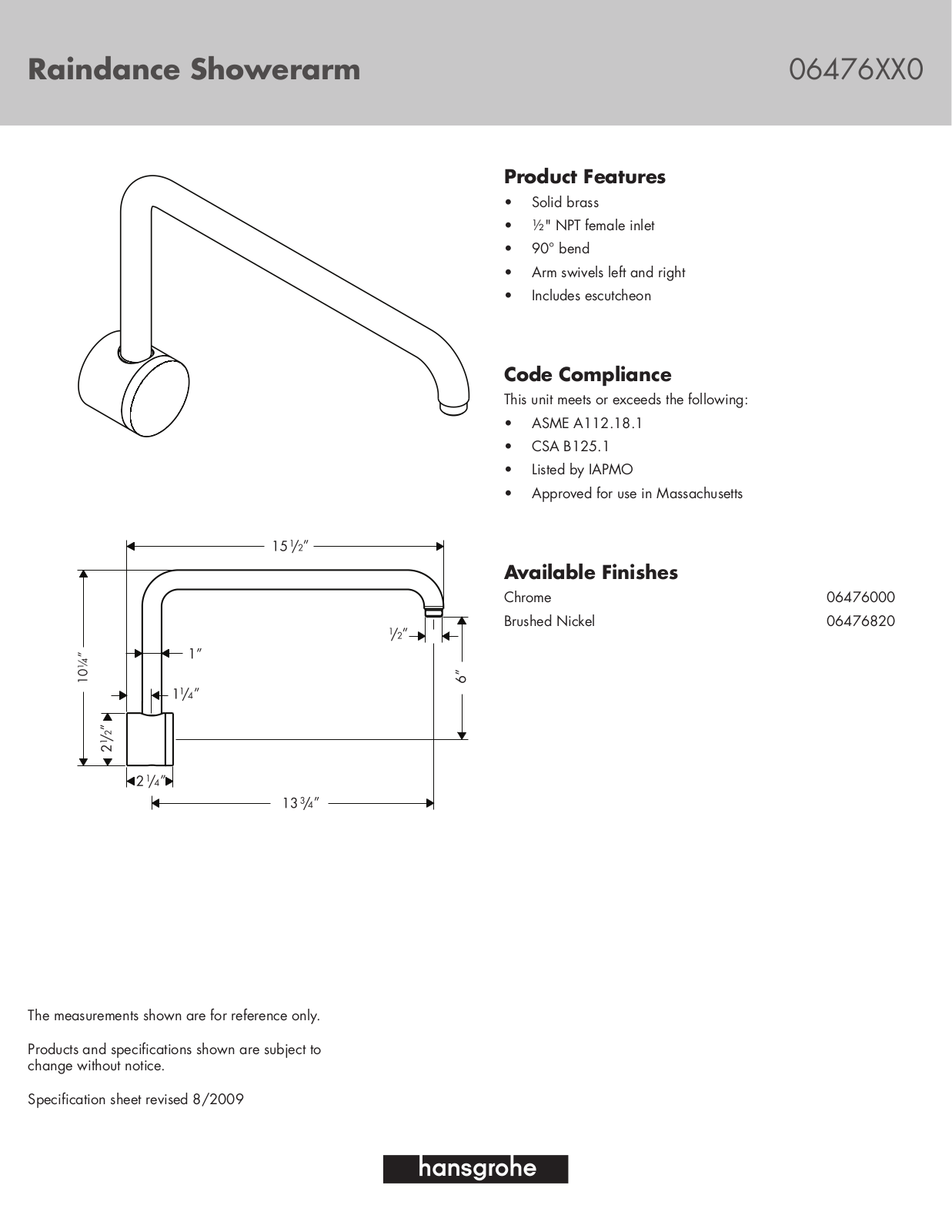 Hansgrohe HAN2573 Specifications - ManualMachine.com