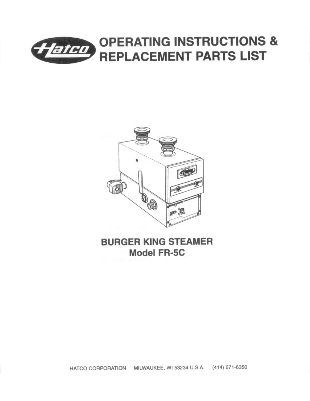 Hatco FR-5 Service Manual