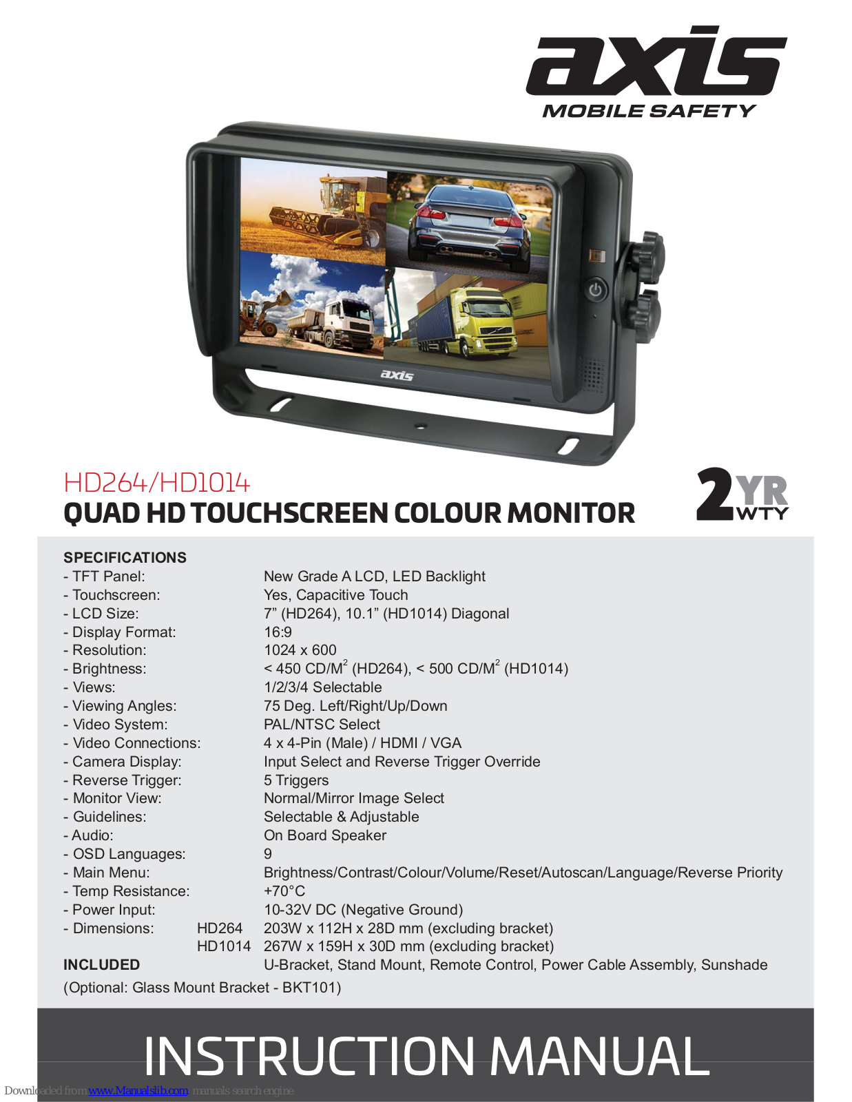 Axis HD1014, HD264 Instruction Manuals