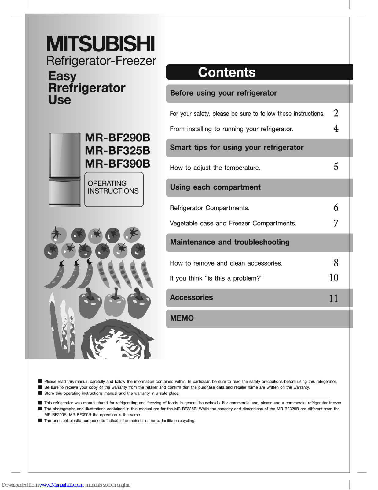 Mitsubishi MR-BF290B, MR-BF325B, MR-BF390B User Manual