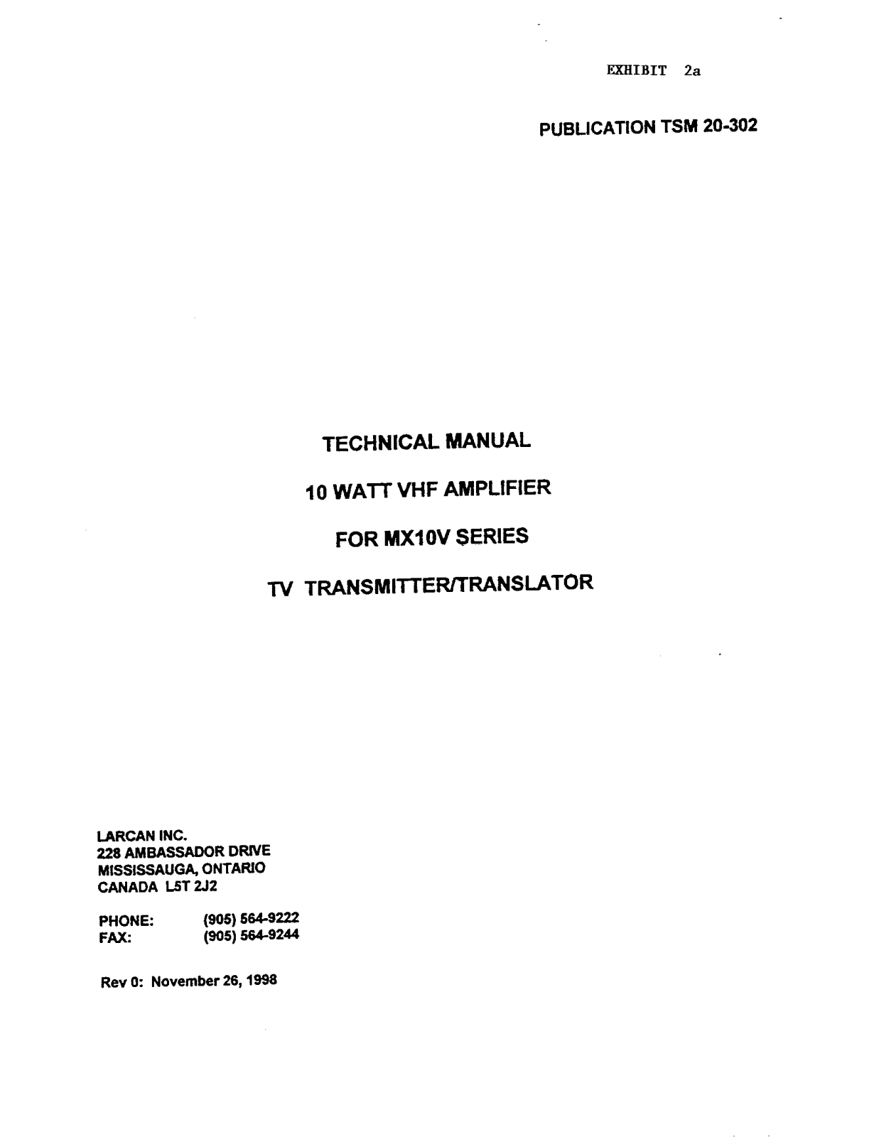 Larcan MX10VX Users Manual