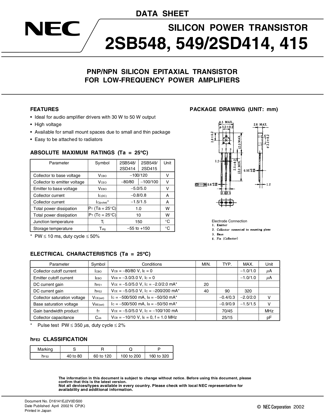 Datasheet 2SD414 Specification - ManualMachine.com
