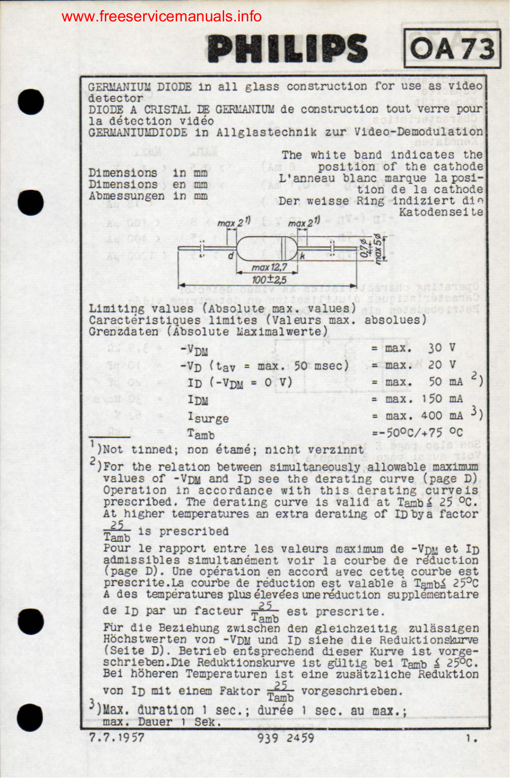 Philips oa73 DATASHEETS