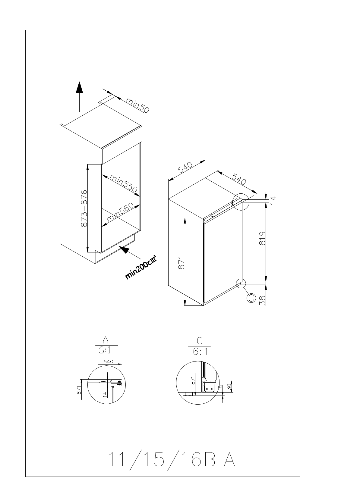 AMICA 11/15/16BIA Technical drawing