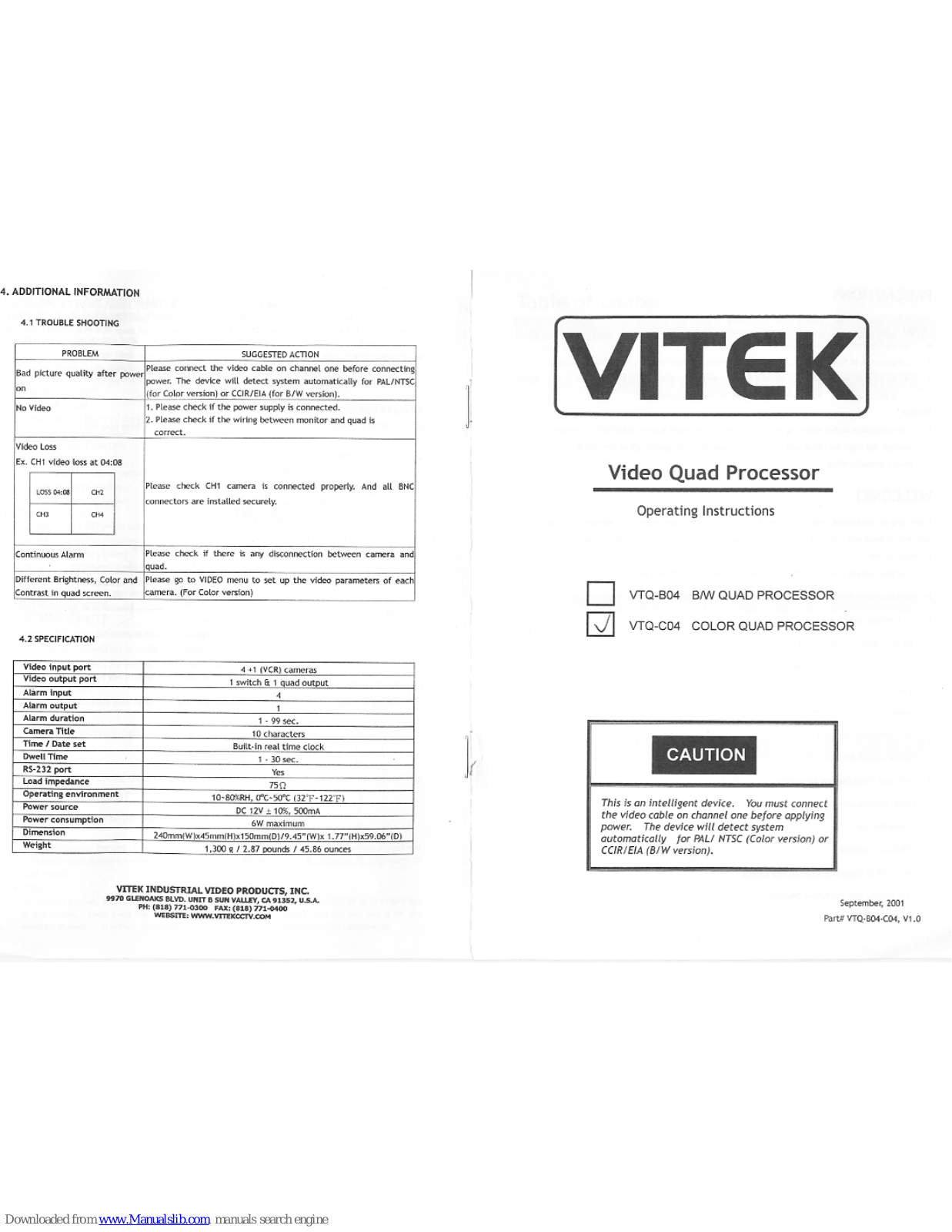 Vitek VTQ-C04 - 09-2001, VTQ-B04 User Manual