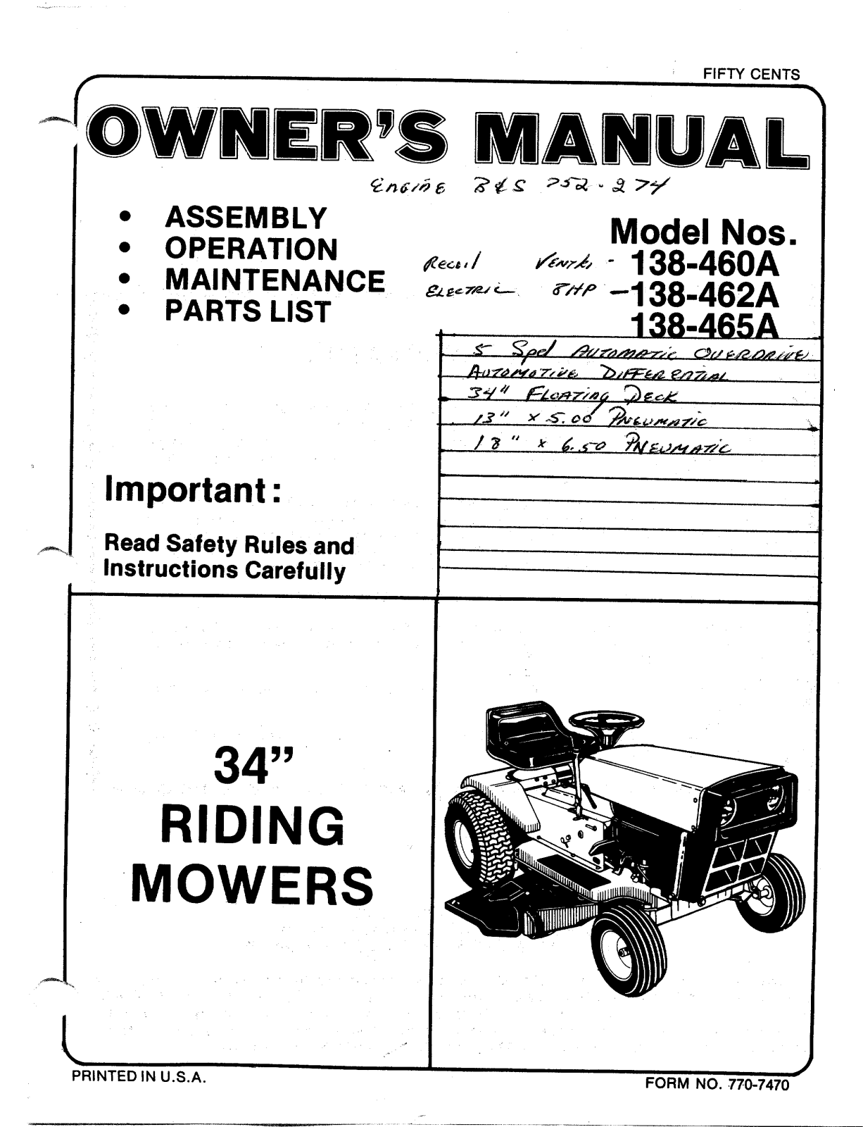 MTD 138-460A, 138-465A, 138-462A User Manual