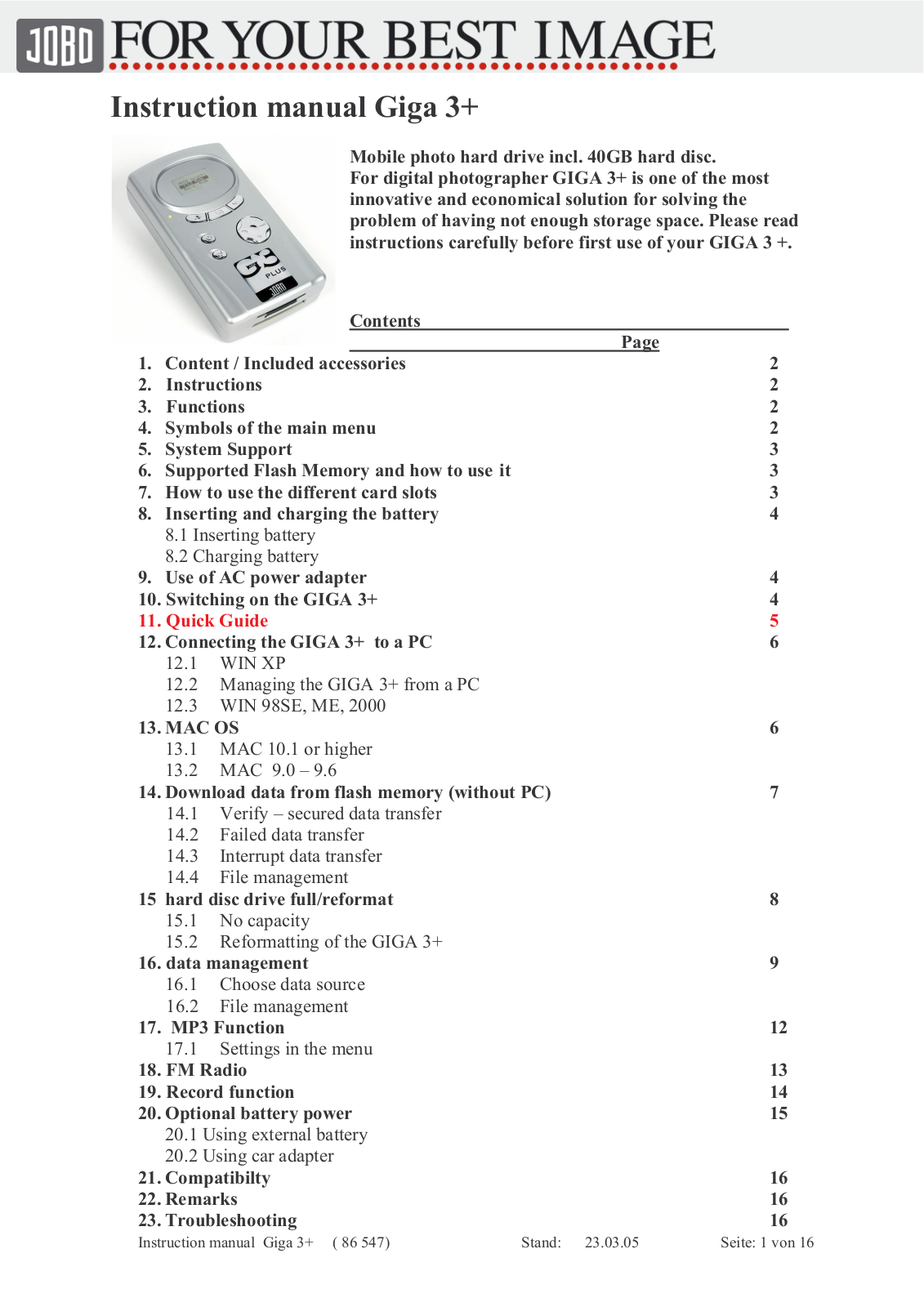 JOBO Giga 3+ User Manual