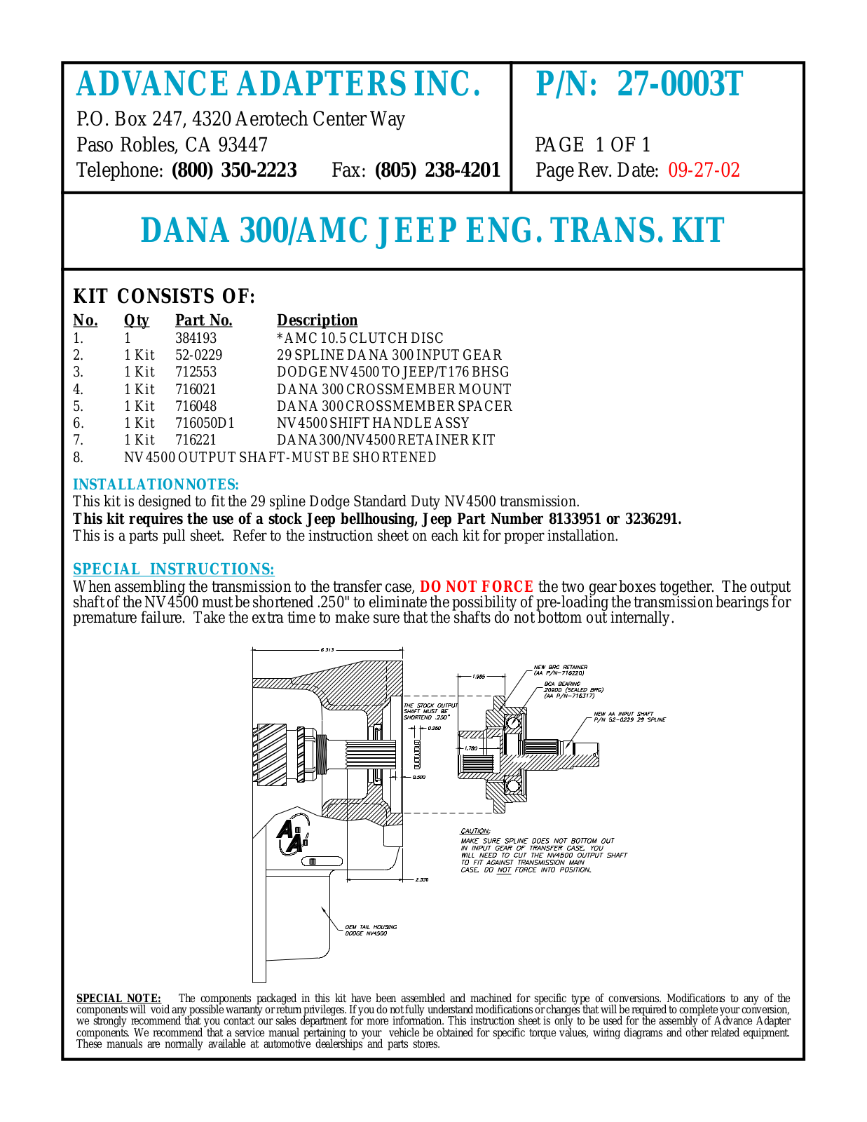 Advance Adapters 27-0003T User Manual