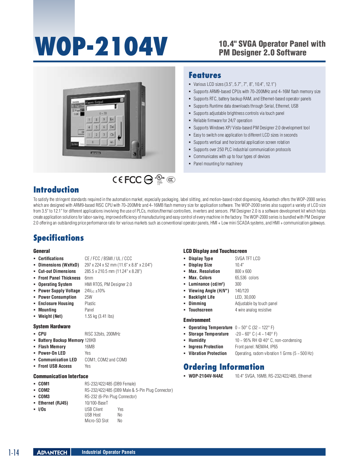 B&B Electronics WOP-2104V-N4AE Datasheet