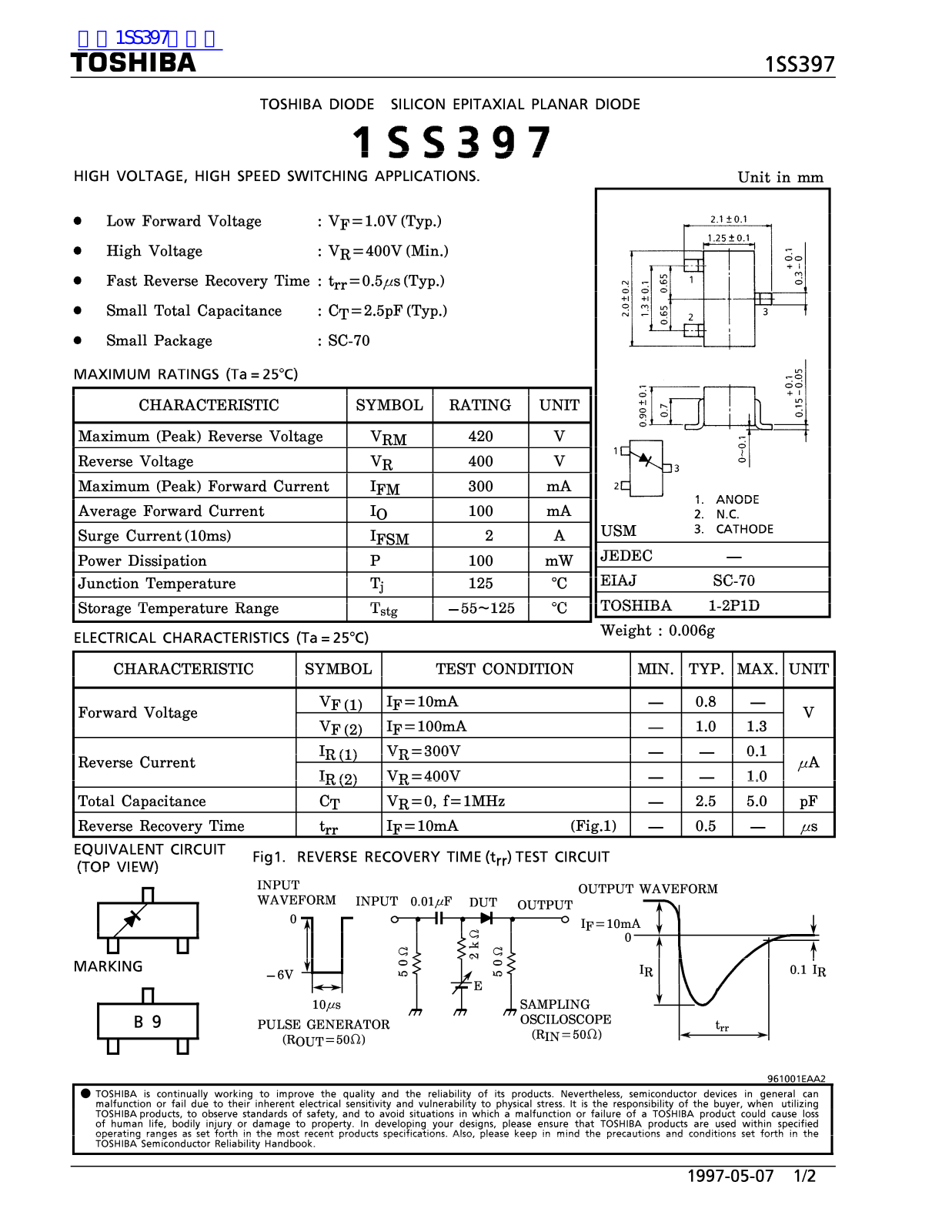 TOSHIBA 1SS397 Technical data