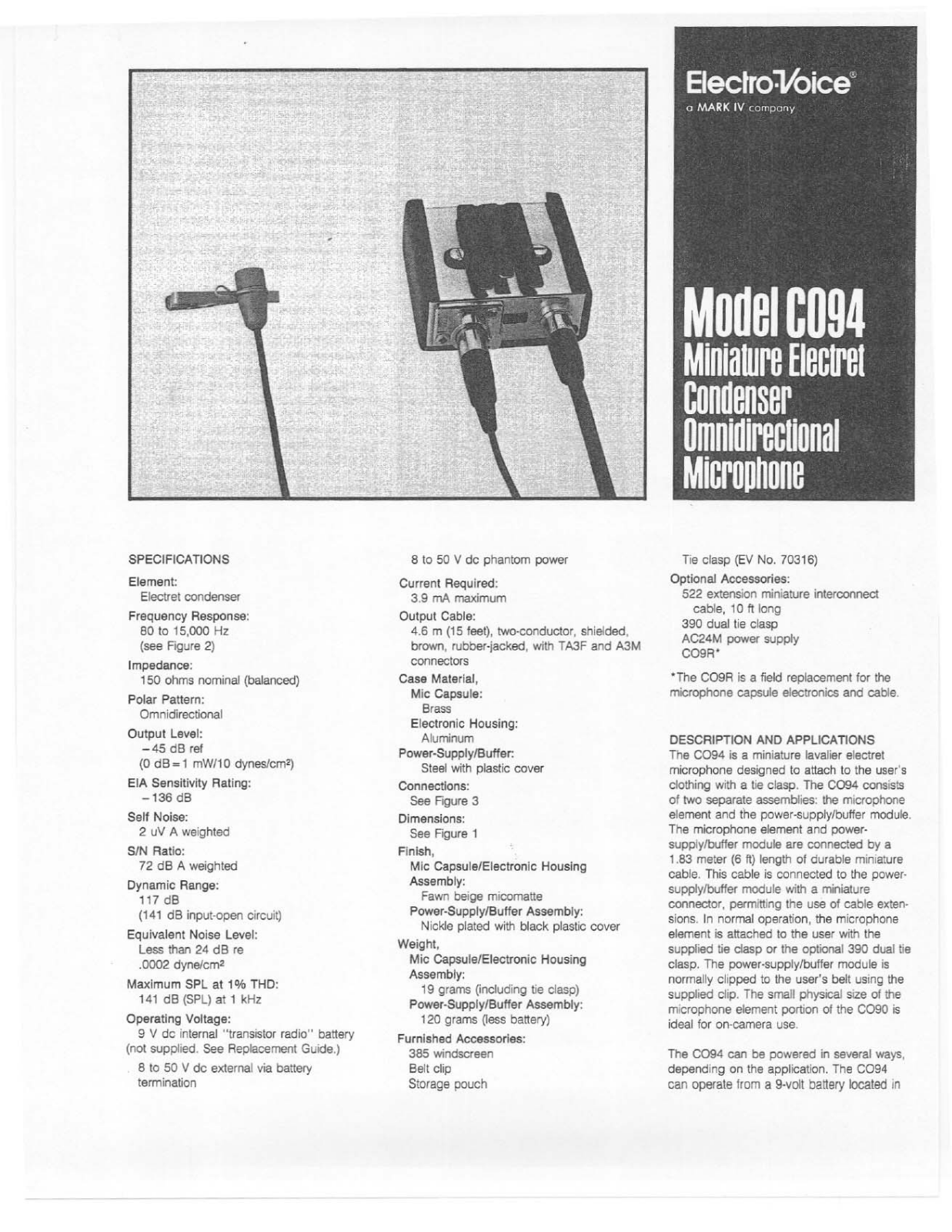 Electro-voice CO94 DATASHEET