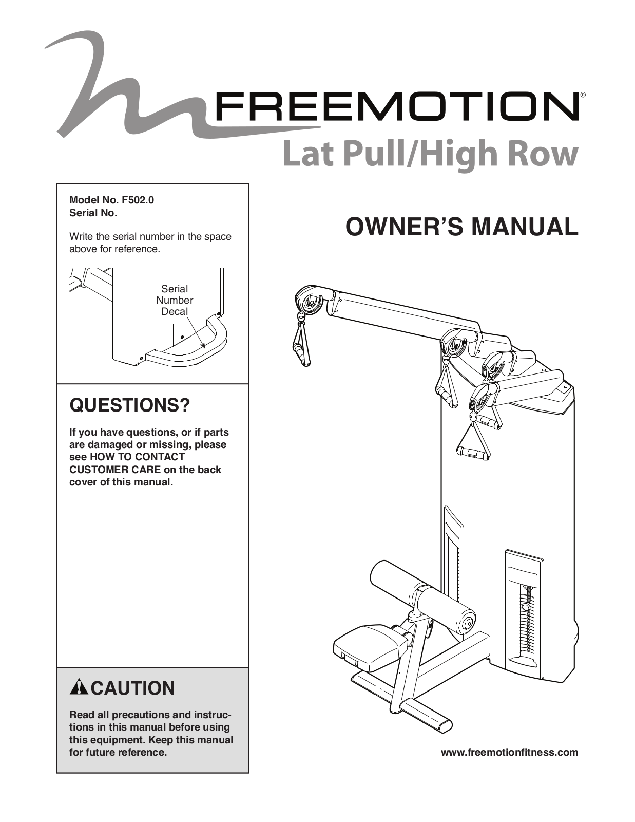 FreeMotion F5020 Owner's Manual