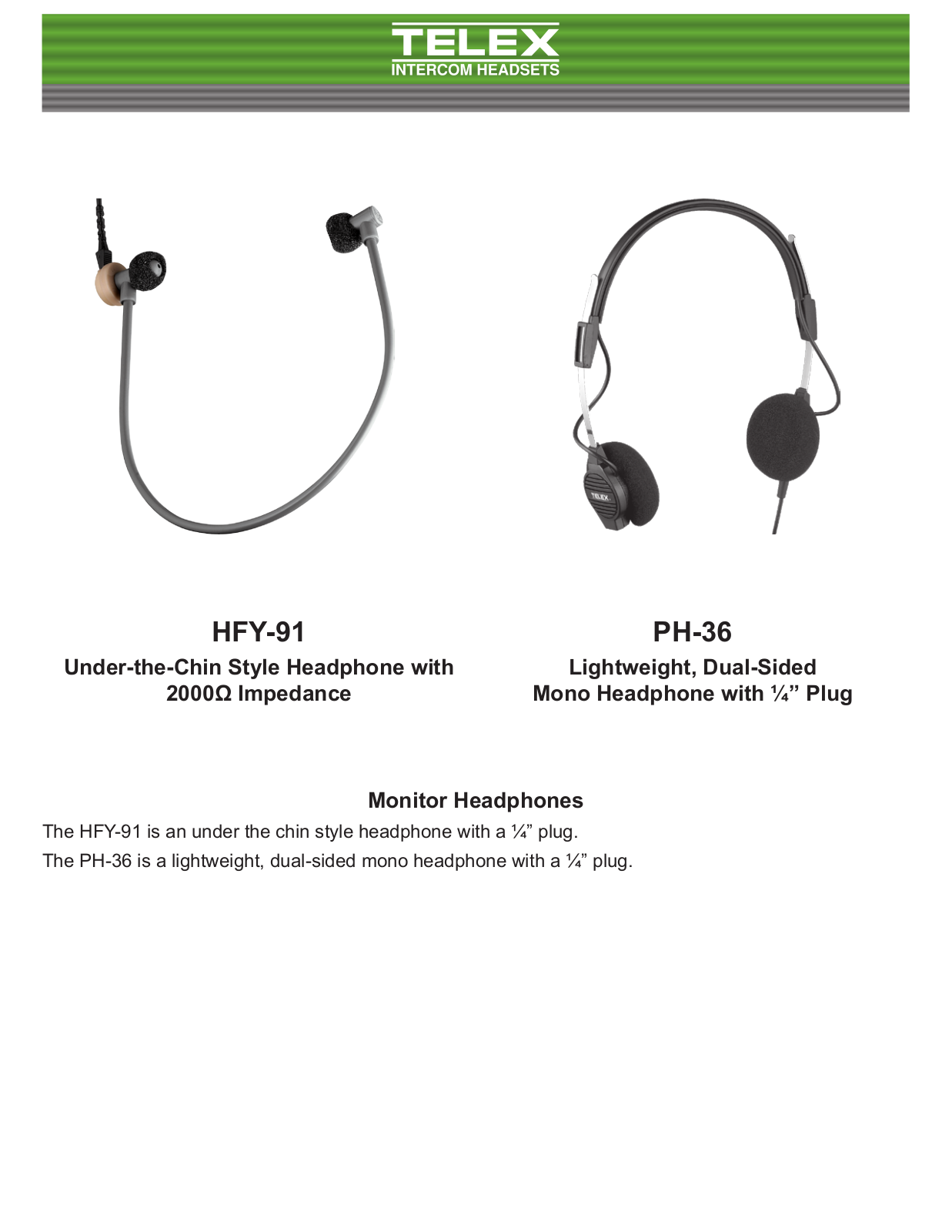 Telex PH-36, HFY-91 User Manual