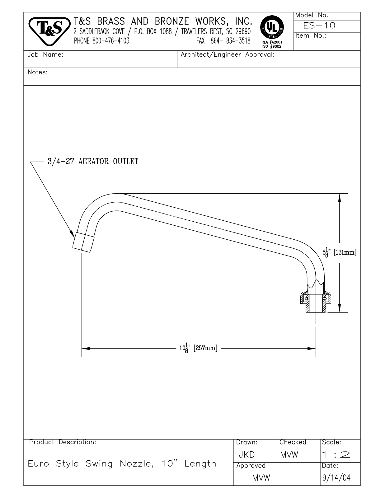 T & S Brass & Bronze Works ES-10 General Manual