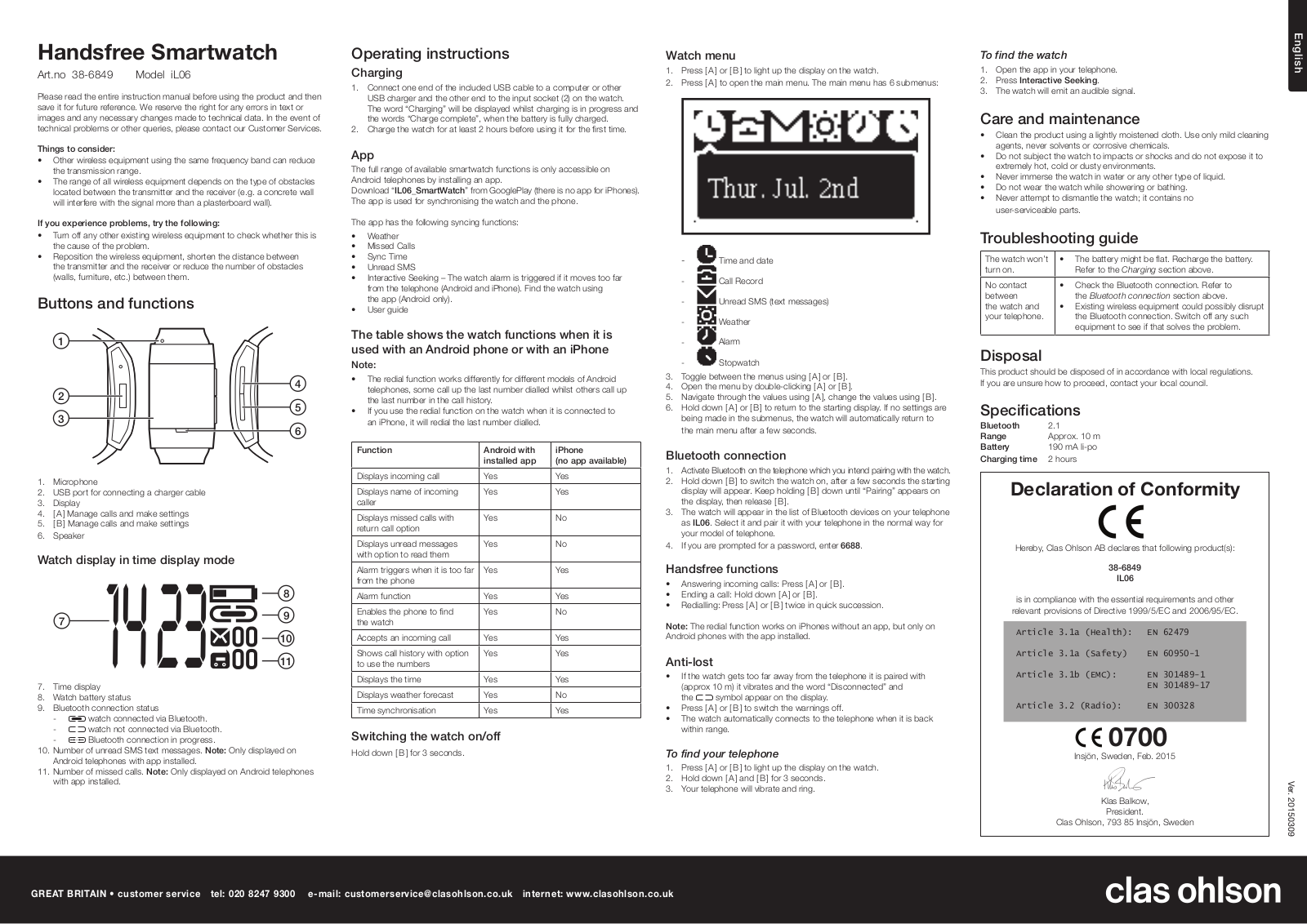 Clas Ohlson il06 Operating Instructions Manual