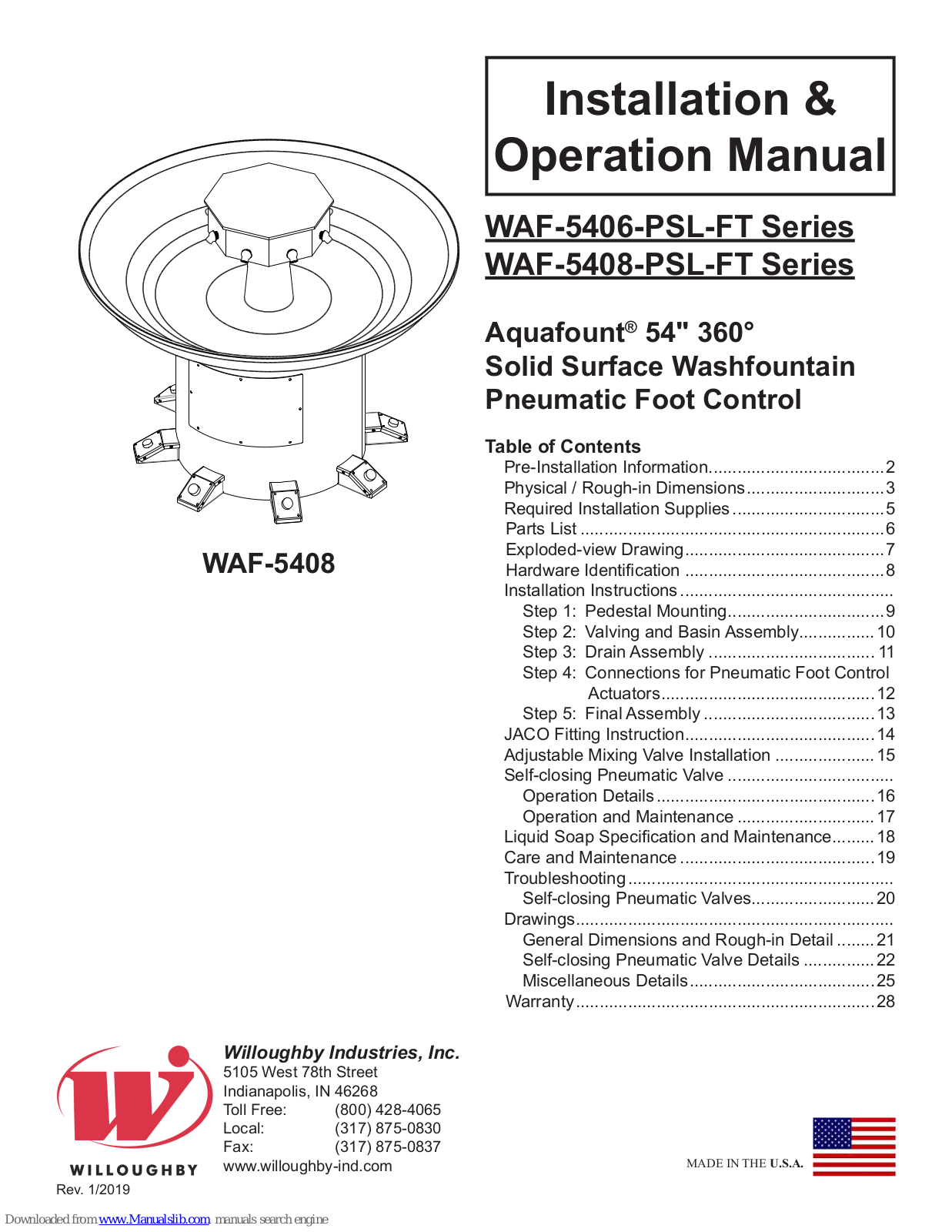 Willoughby WAF-5406-PSL-FT, WAF-5408-PSL-FT Installation & Operation Manual