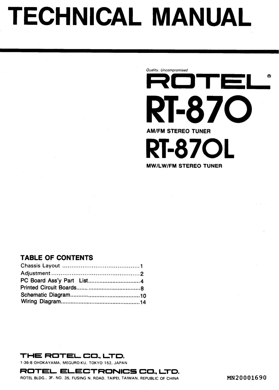 Rotel RT-870, RT-870-L Service manual