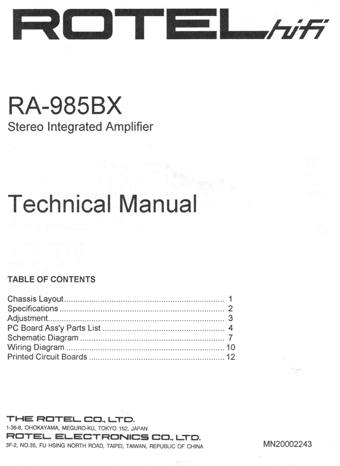 Rotel RA-985-BX Service manual