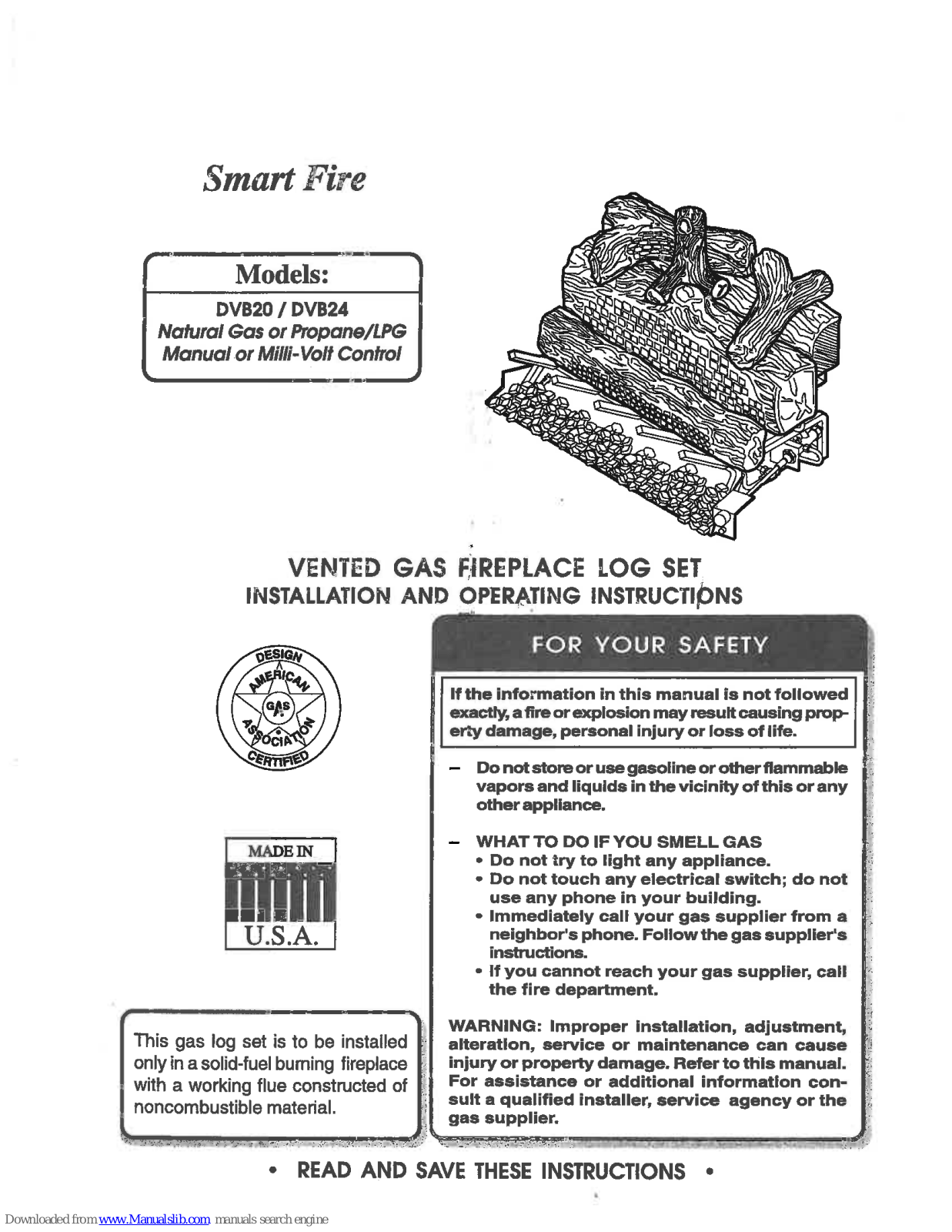 Smart Fire DVB20, DVB24 Installation And Operating Instructions Manual