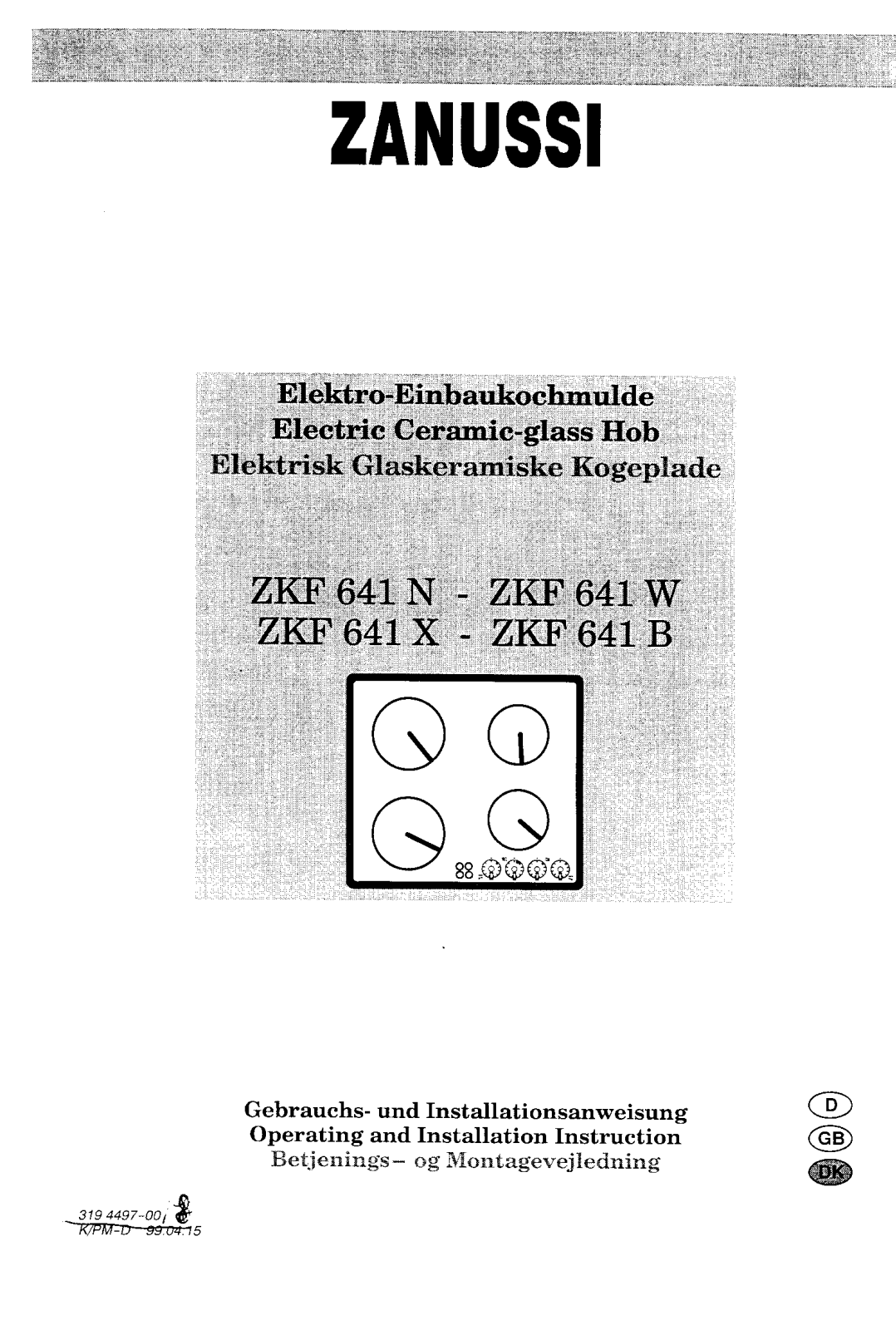 Zanussi ZKF641X, ZKF641B, ZKF641F, ZKF641W, ZKF641N User Manual