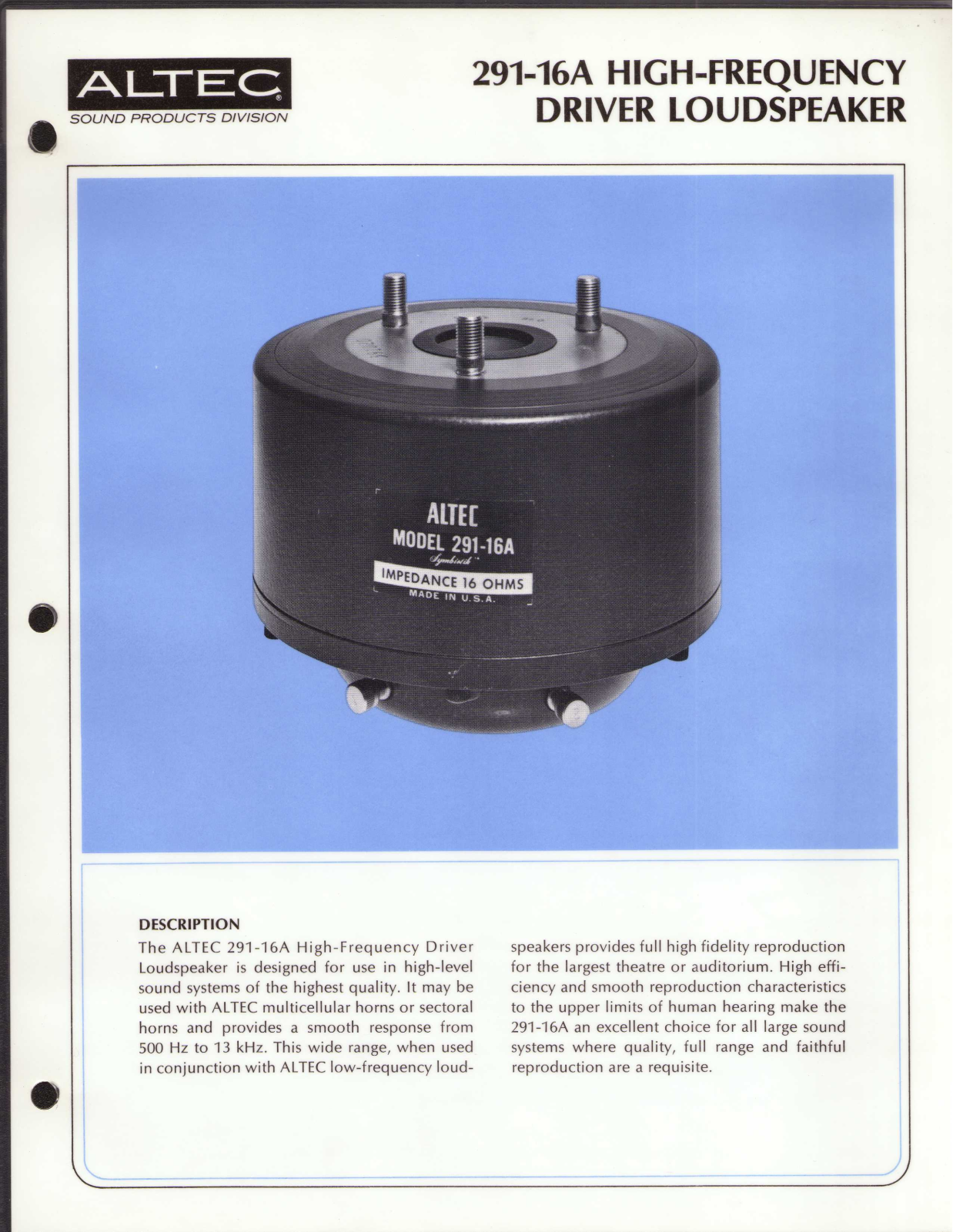 Altec lansing 291-16A HF User Manual