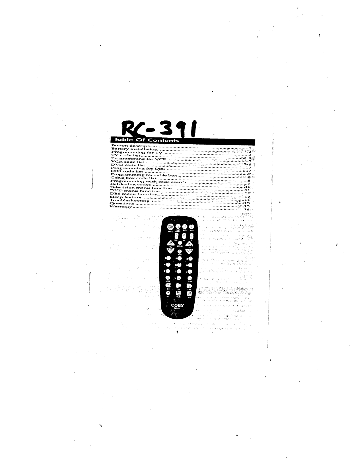 Coby Electronics RC-391 Owners manual