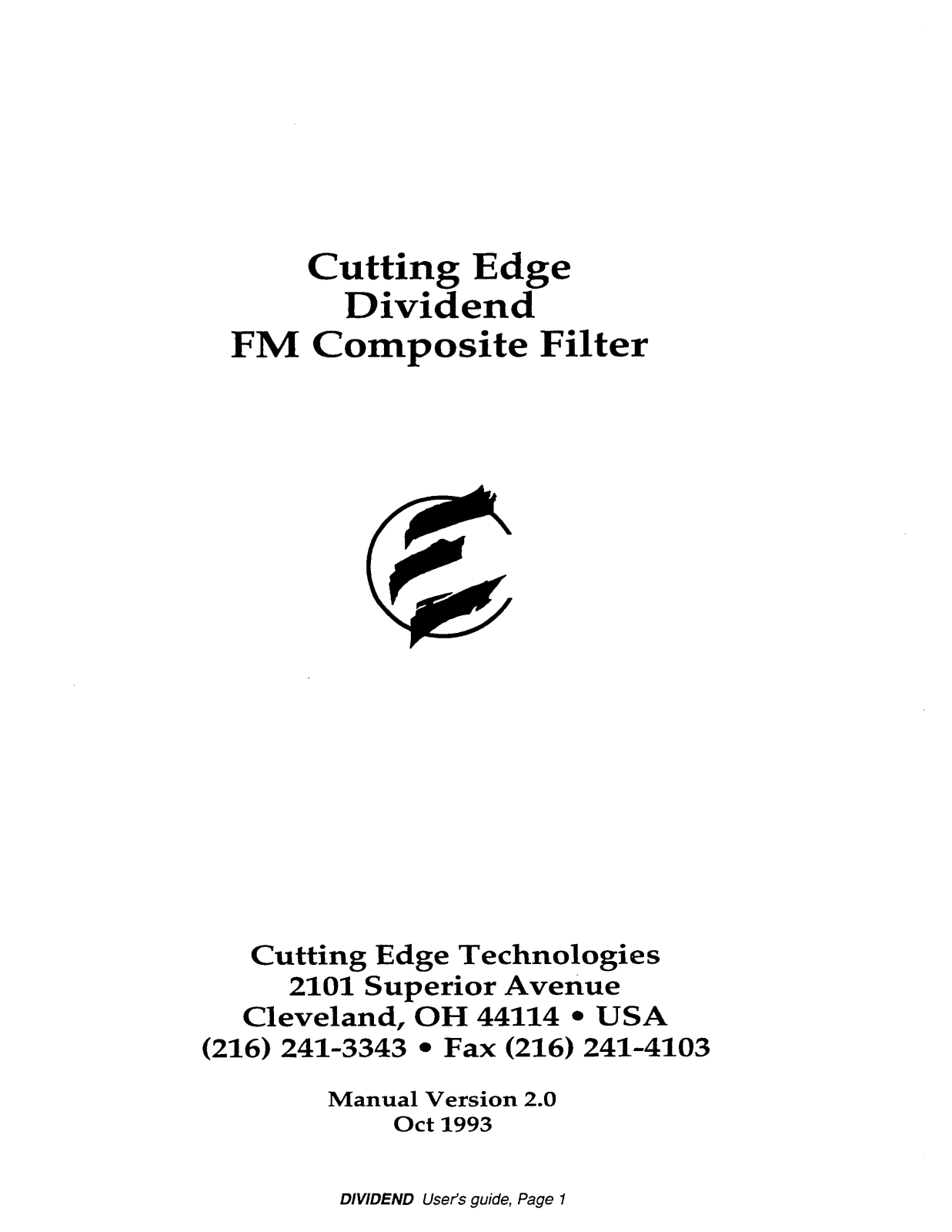 Cutting Edge Dividend Operating Manual - ManualMachine.com