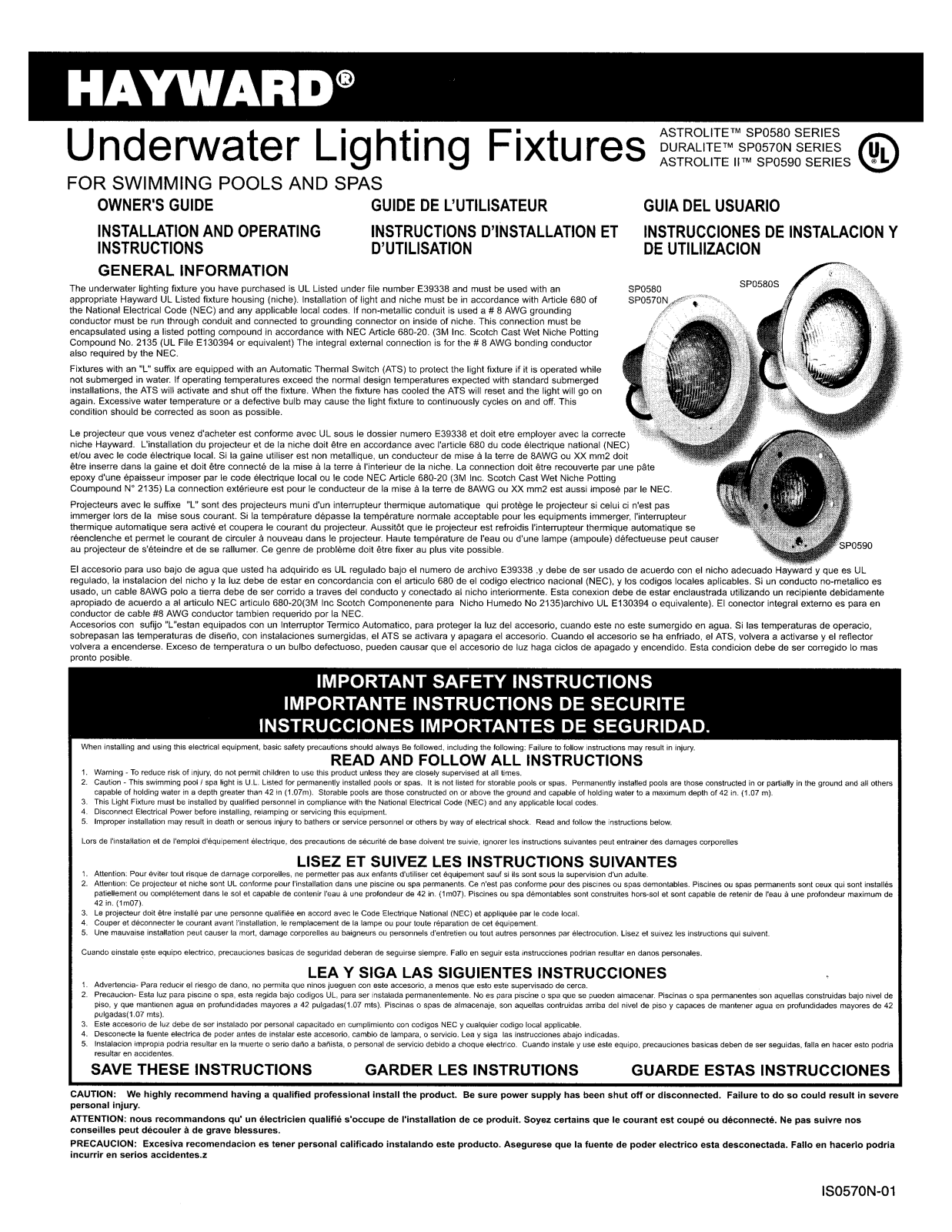 HAYWARD SP0580 User Manual