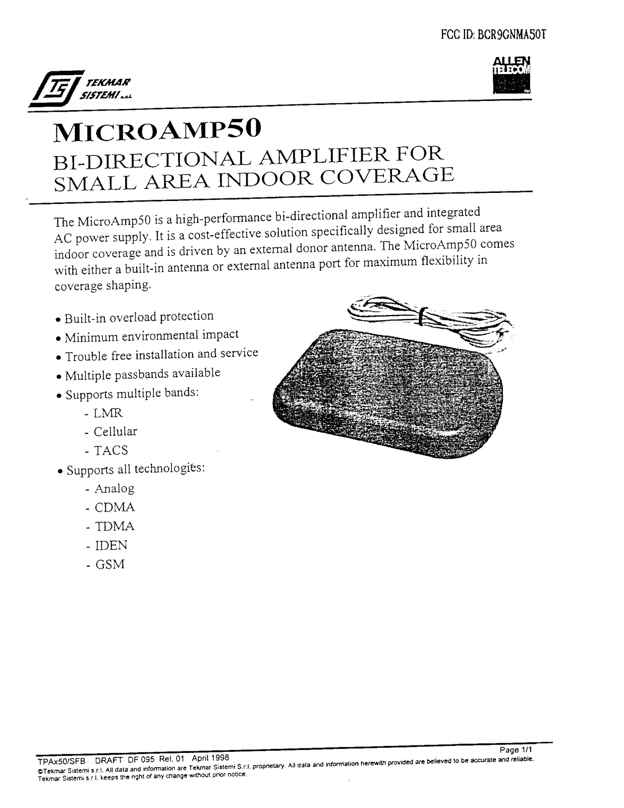 Andrew Wireless Innovations Group 9GBMA50T brochure