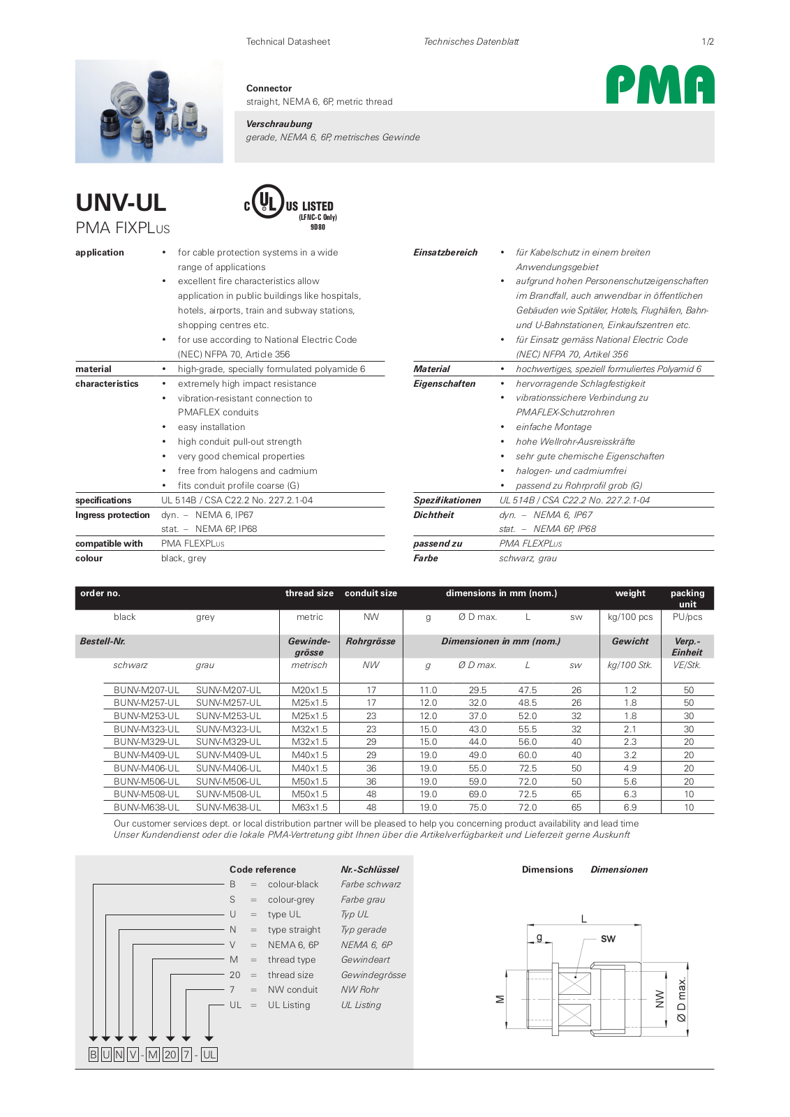 PMA UNV-UL Data Sheet