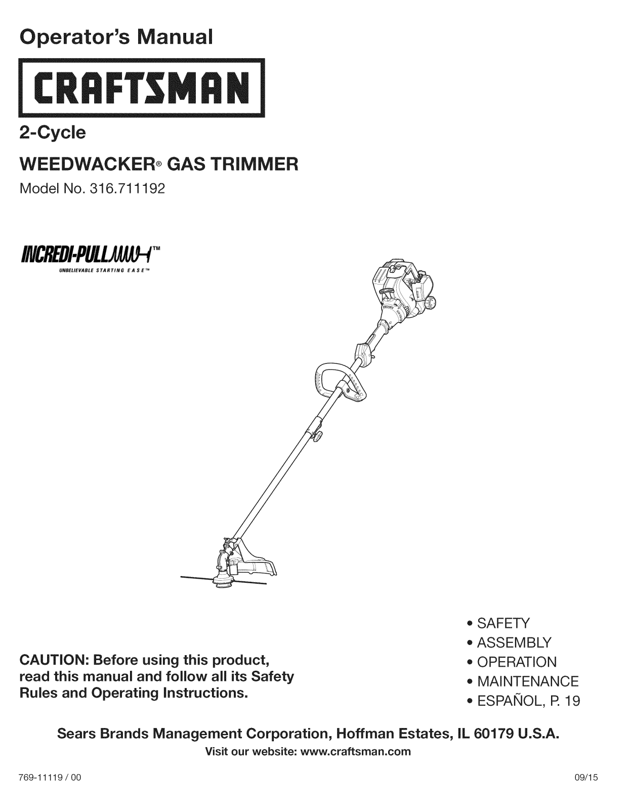 Craftsman 316711192 Owner’s Manual