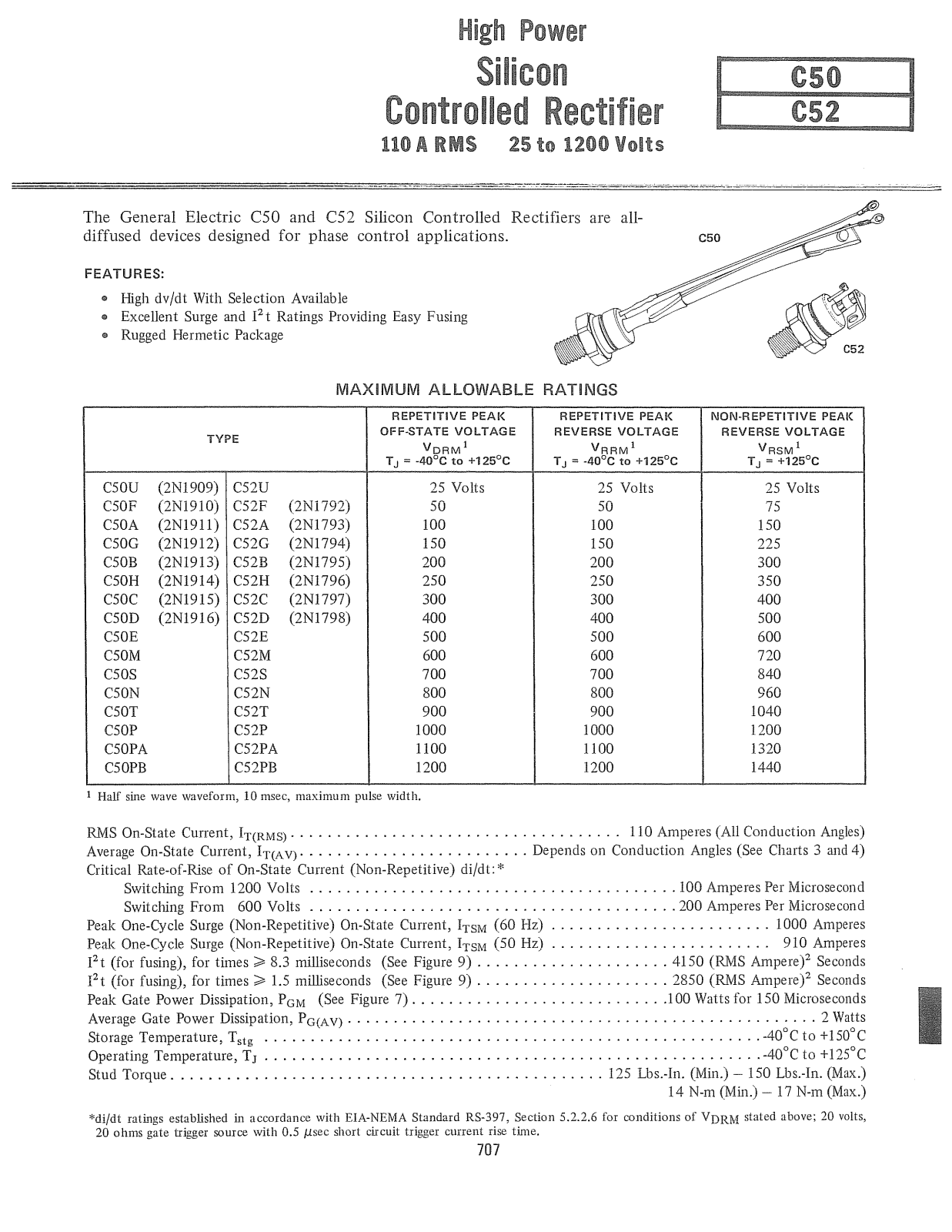 Powerex C50, C52 Data Sheet