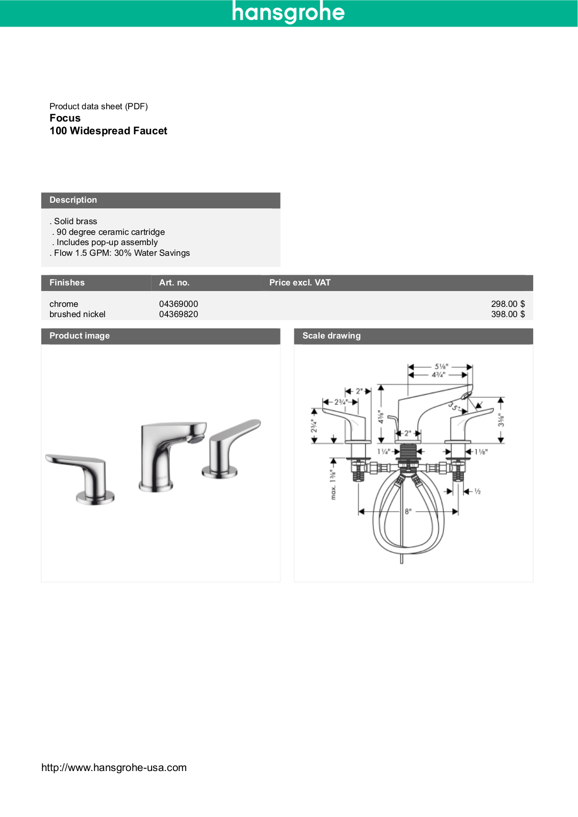 Hansgrohe 04369000 Specs