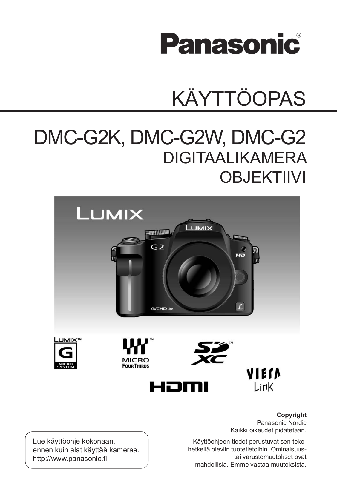 PANASONIC DMCG2WEG, DMCG2KEG User Manual