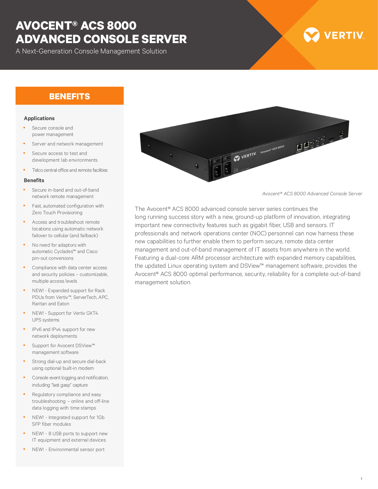 Avocent ACS8032MDDC-400 Product Data Sheet