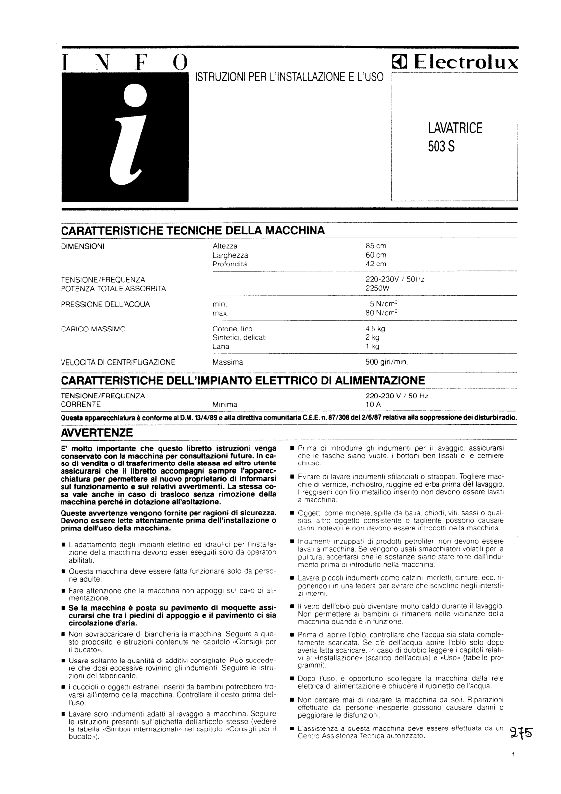 AEG LAVATRICE 503S User Manual