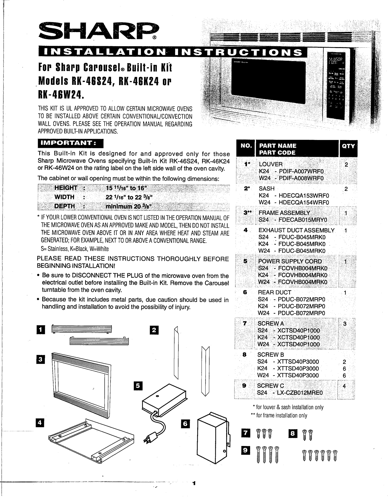 Sharp R-46W24, R-46K24, R-46S24 User Manual