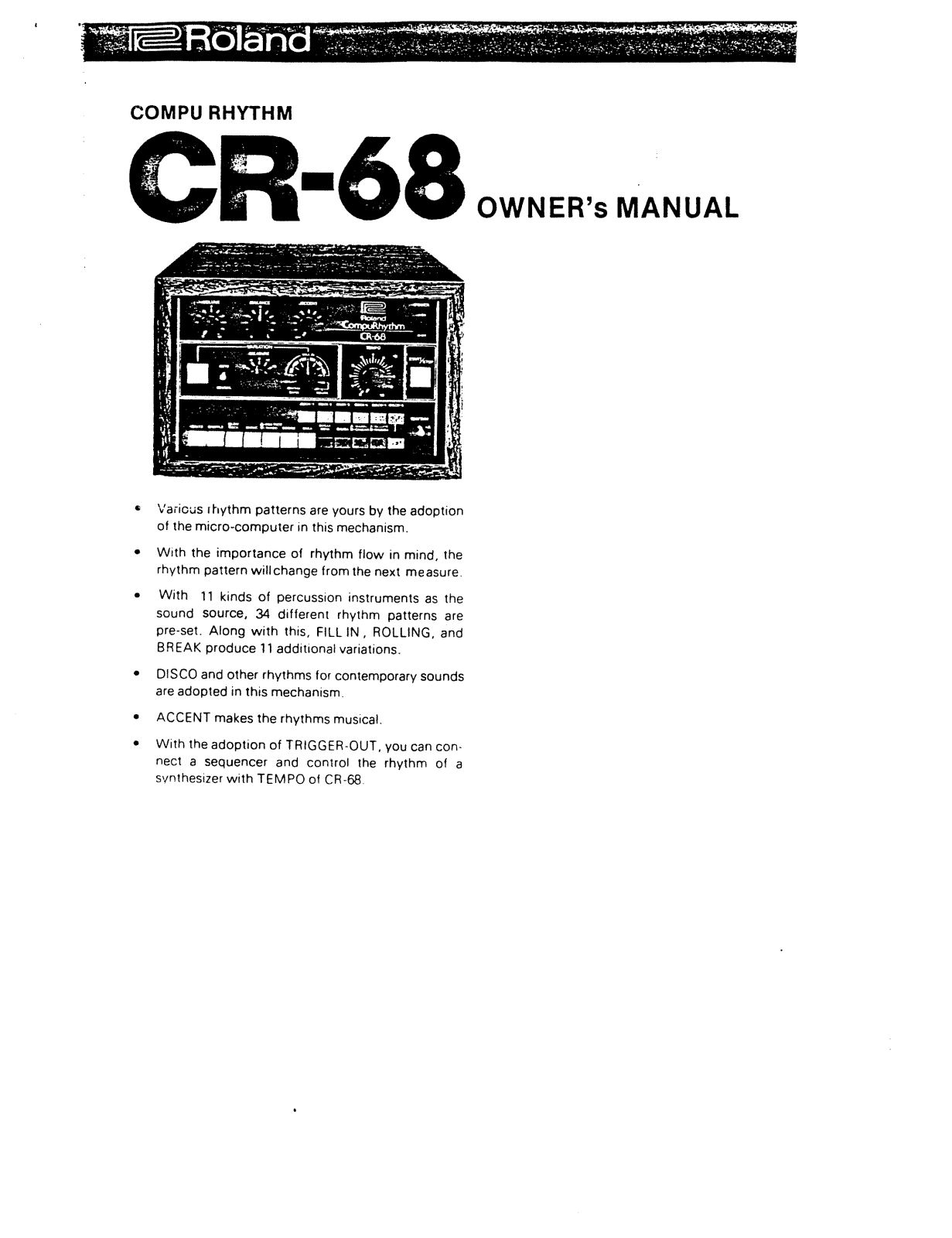 Roland Corporation CR-68 Owner's Manual