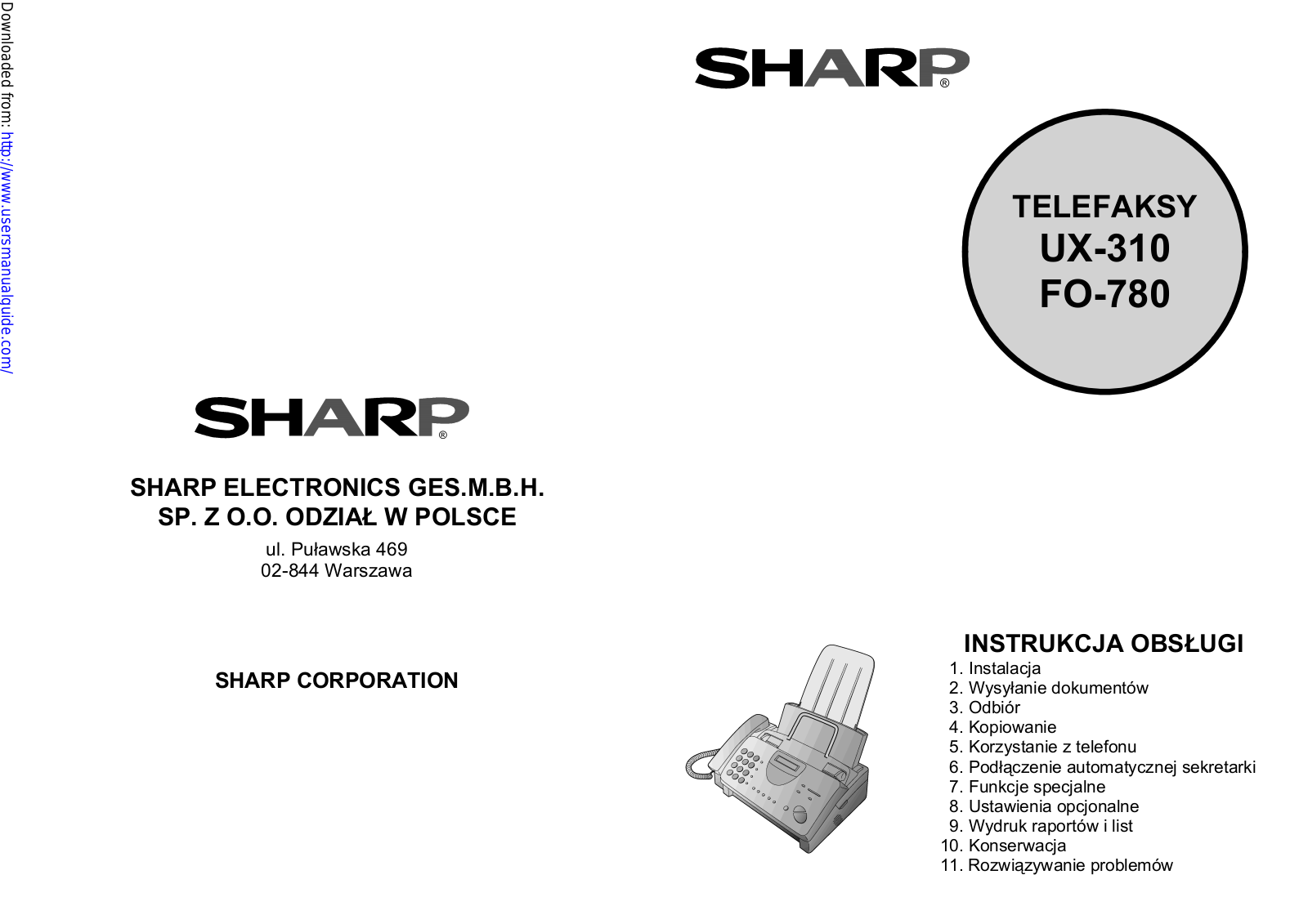 SHARP FO-780/UX-310 User Manual