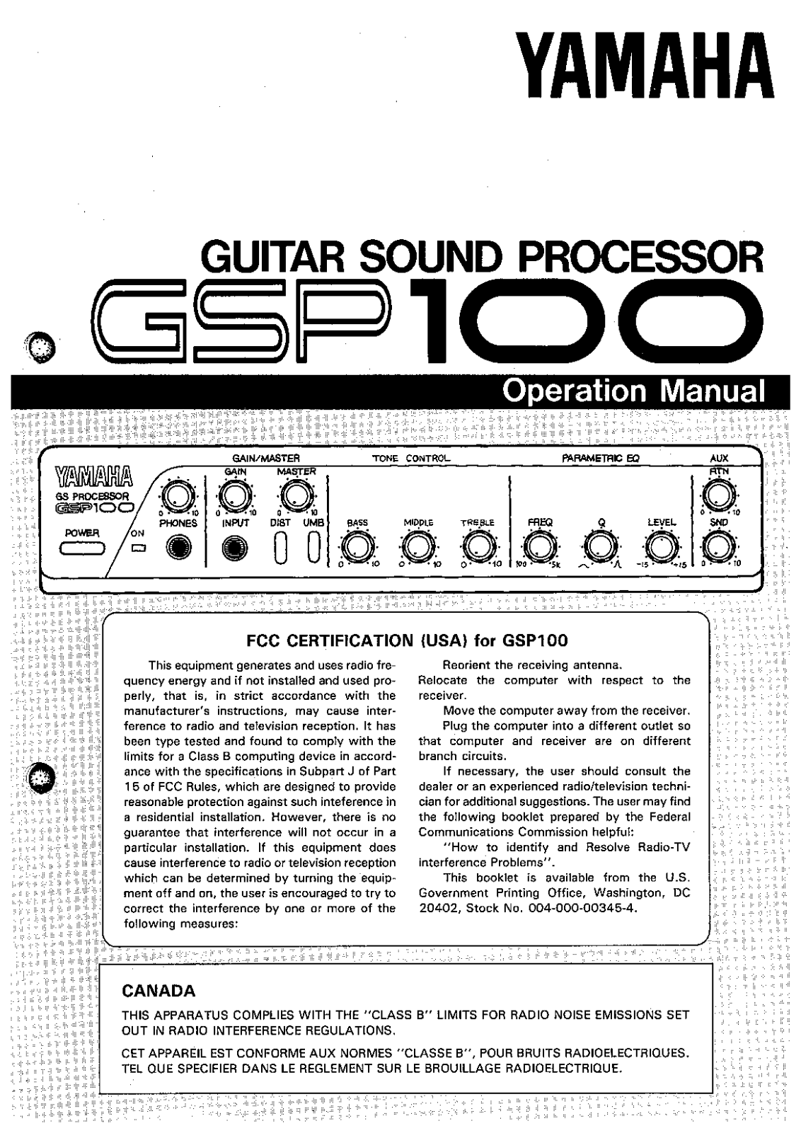 YAMAHA GSP100 User Manual