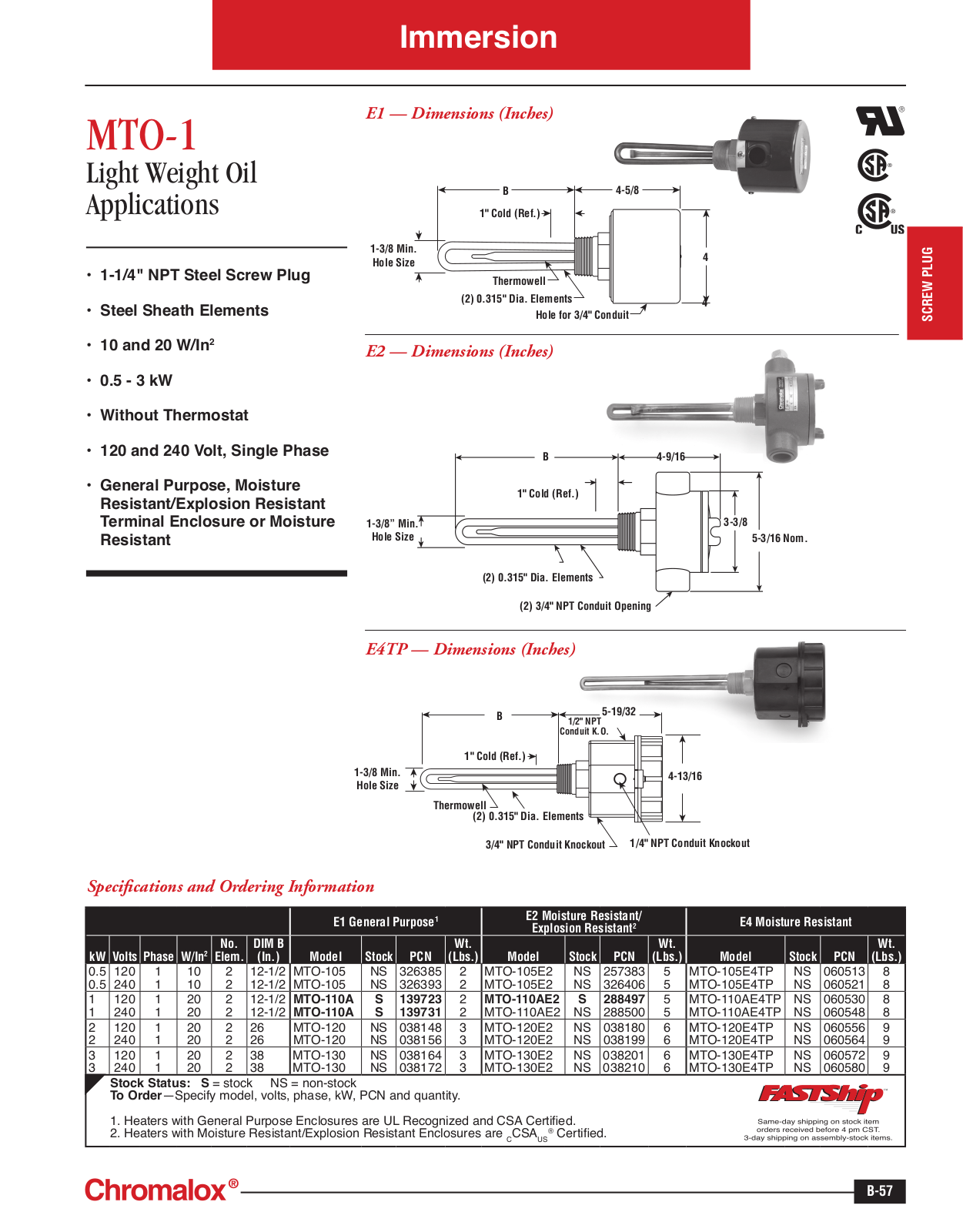 Chromalox MTO-1 Catalog Page