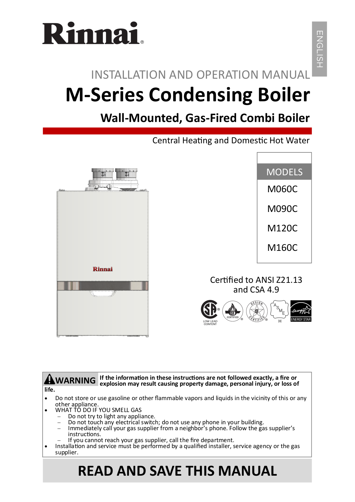 Rinnai M090C, M060C, M160C, M120C Installation Manual