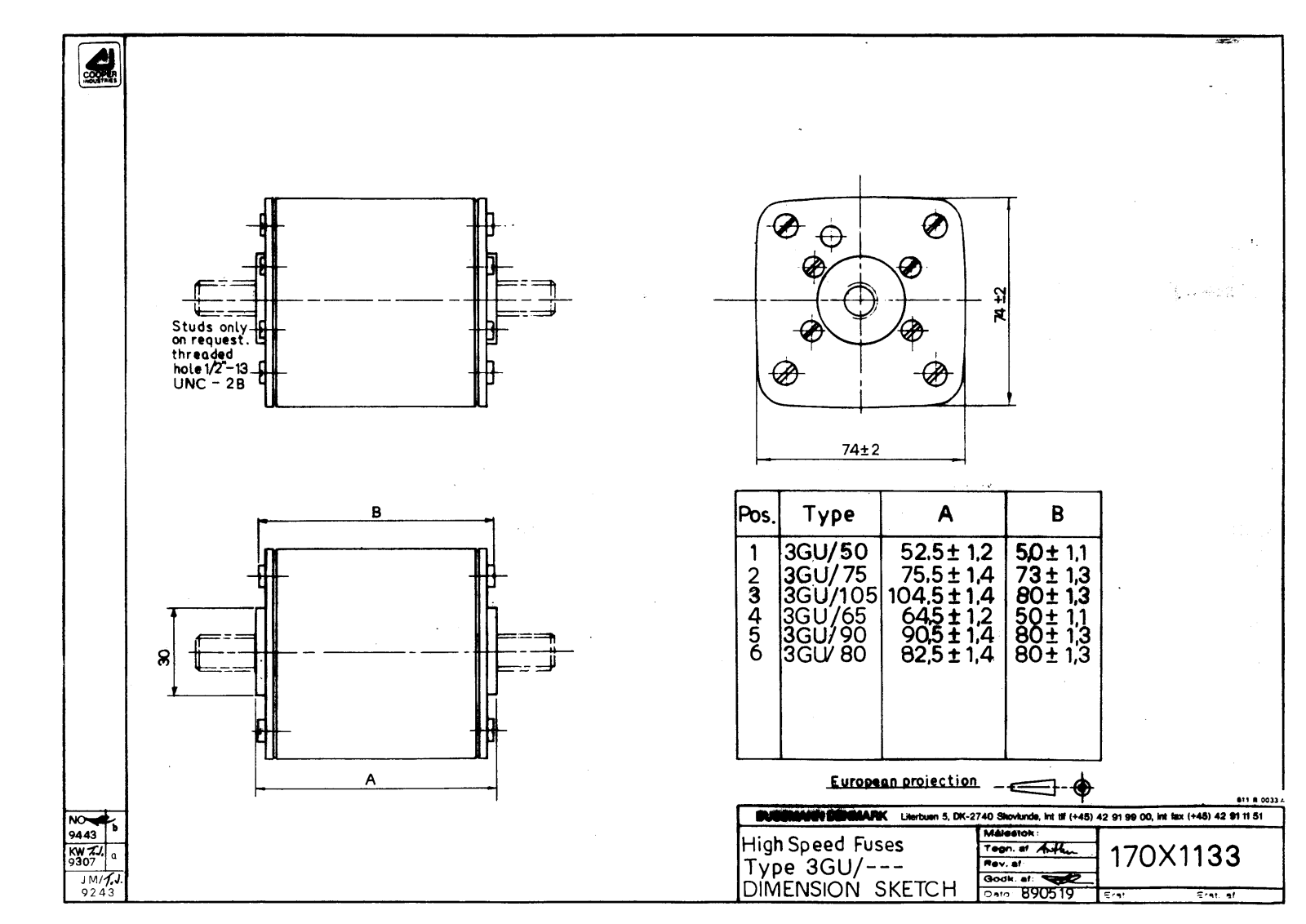 Bussmann 3GU dimensions